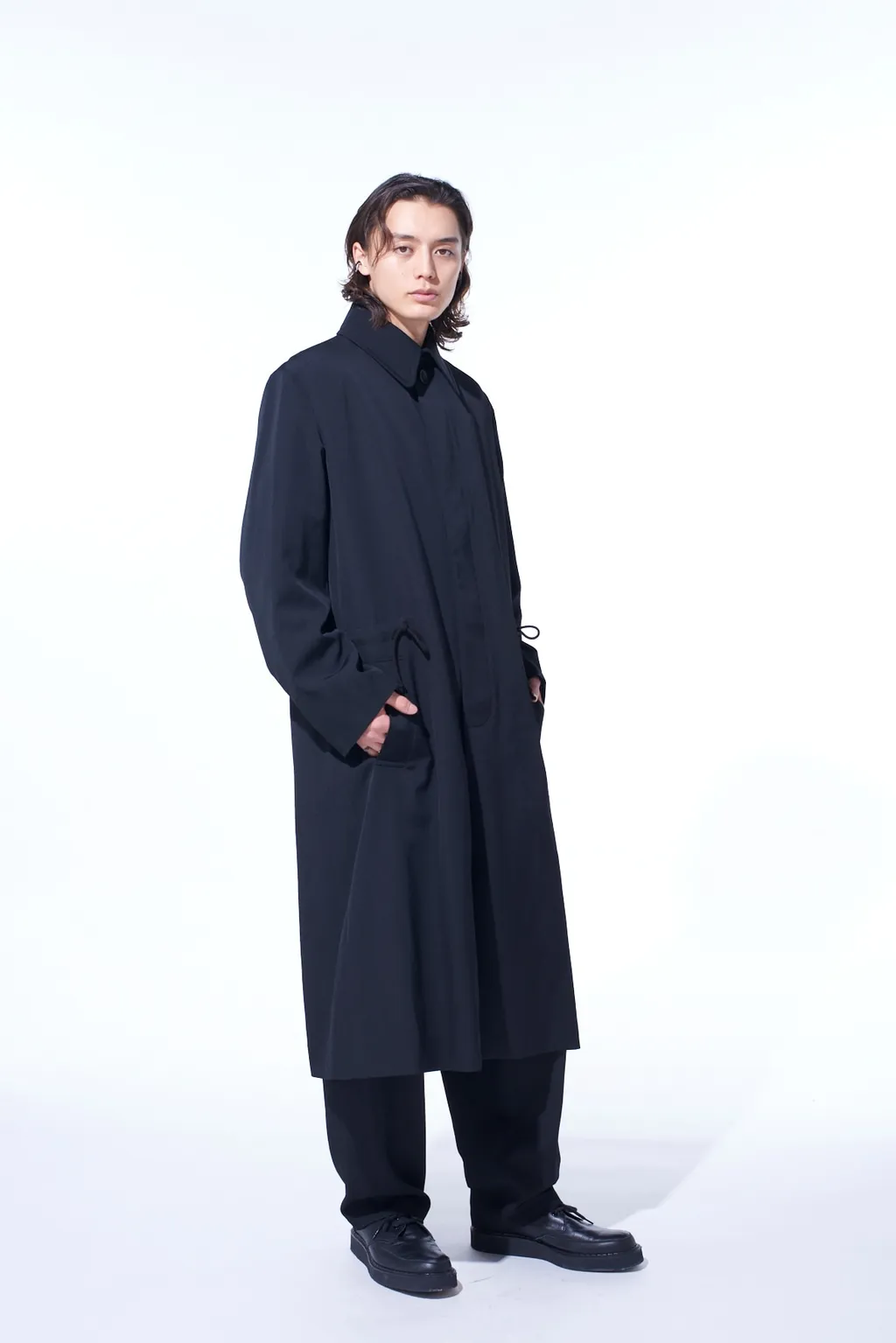 Washer Wool Gabardine Stand Collar Coat
