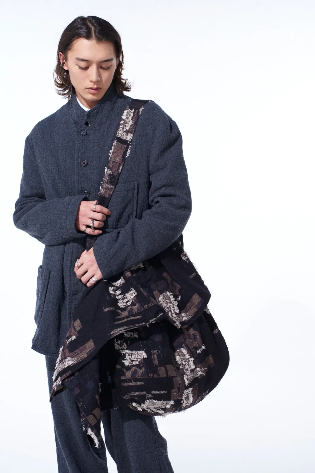 Patchwork Cut Jacquard Draped Shoulder Bag
