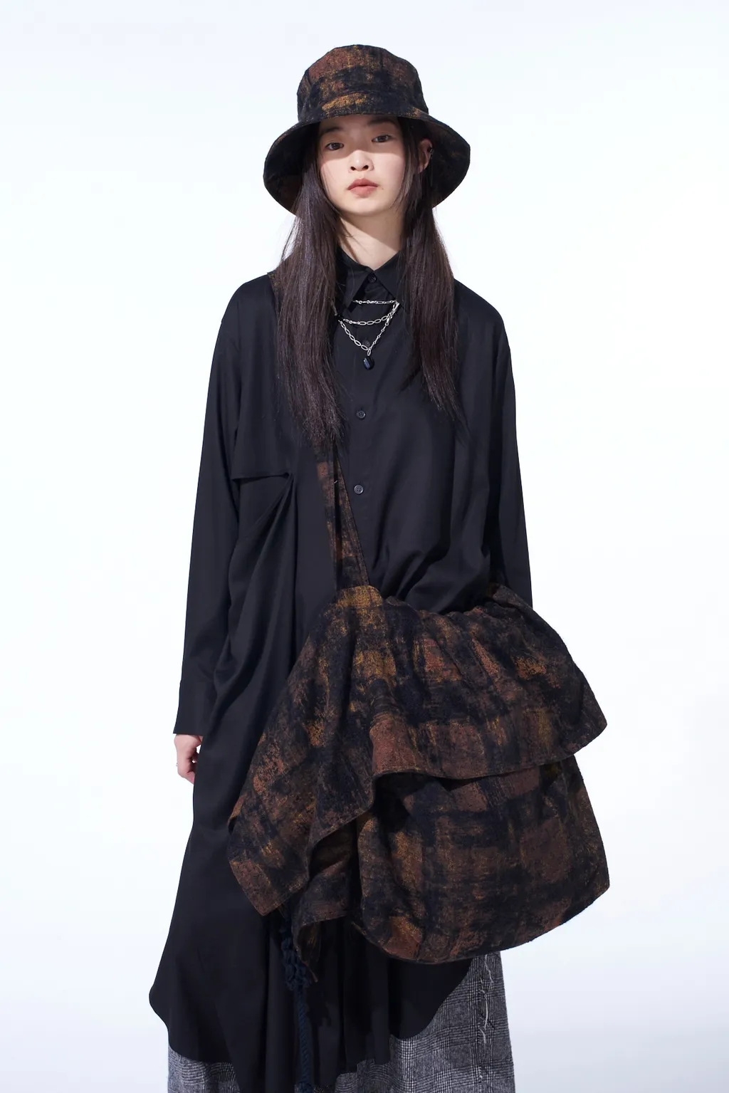 Check Jacquard Draped Shoulder Bag