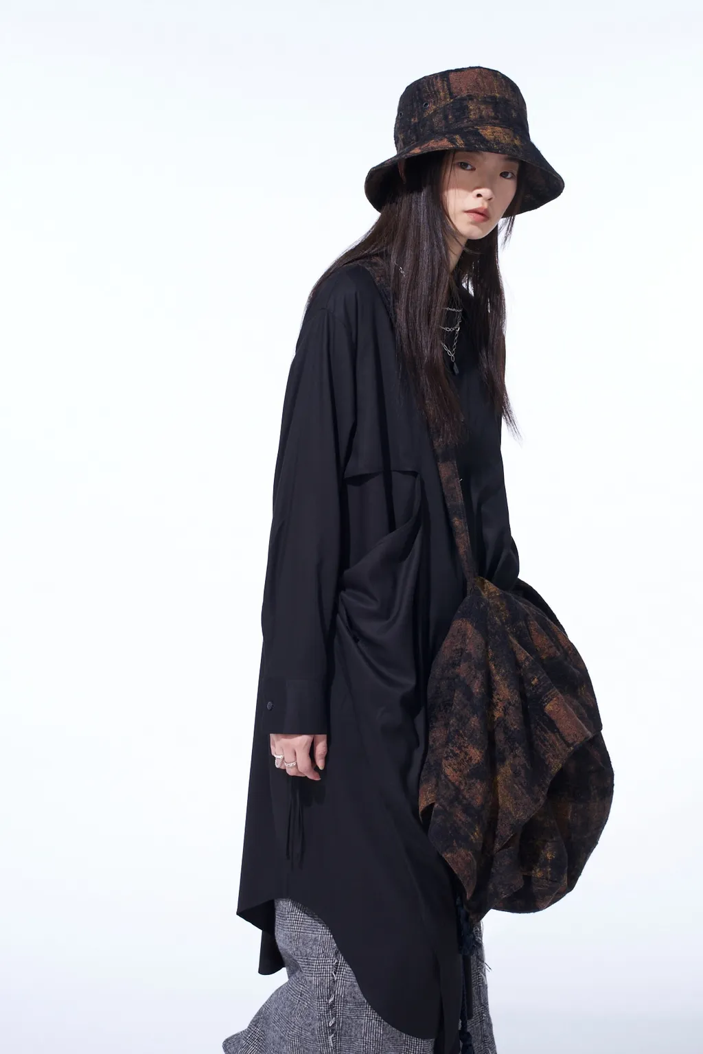 Check Jacquard Draped Shoulder Bag
