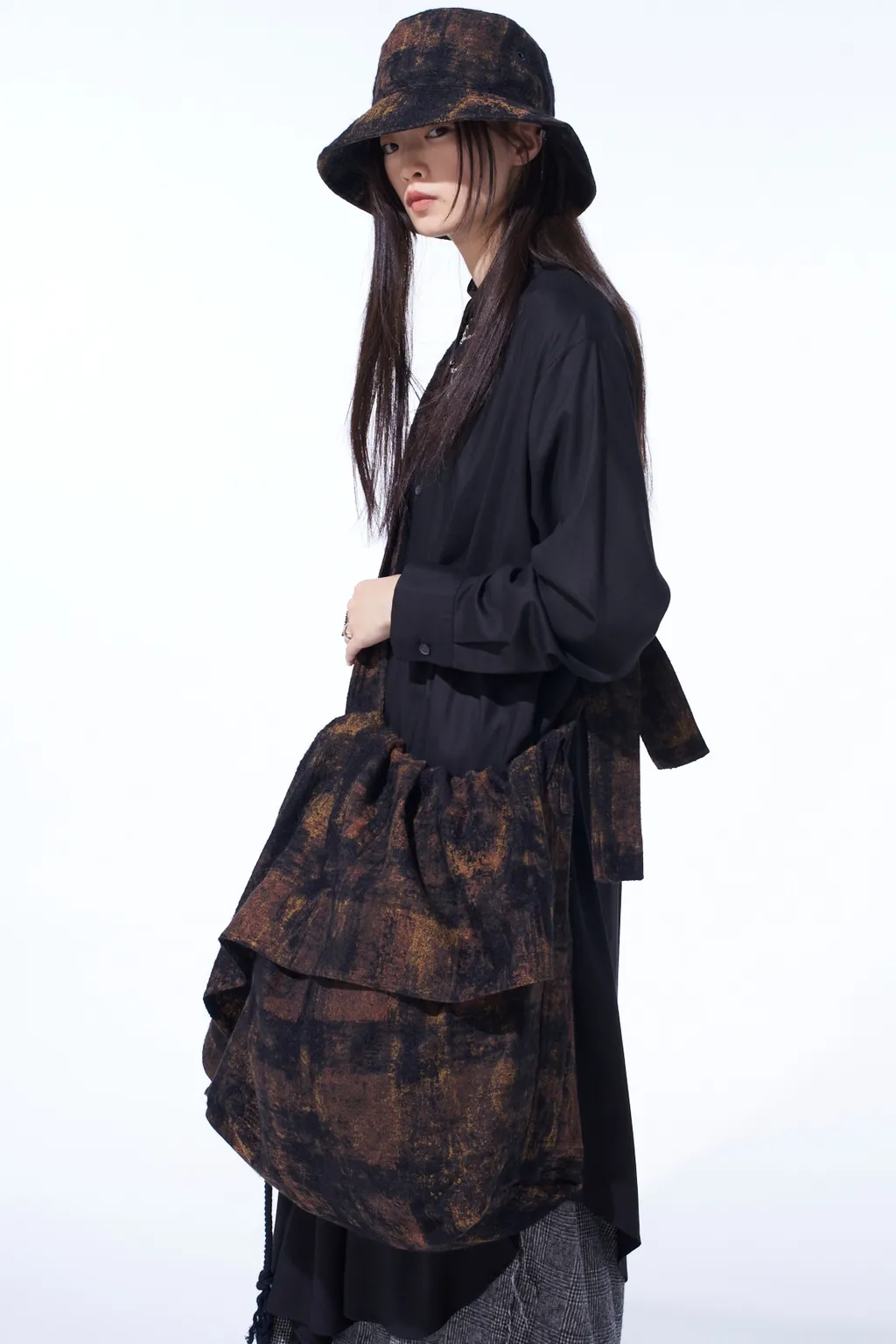 Check Jacquard Draped Shoulder Bag