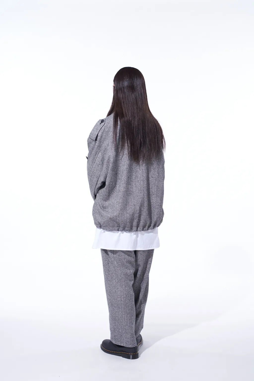 Herringbone Tweed Waist-String Wide Pants