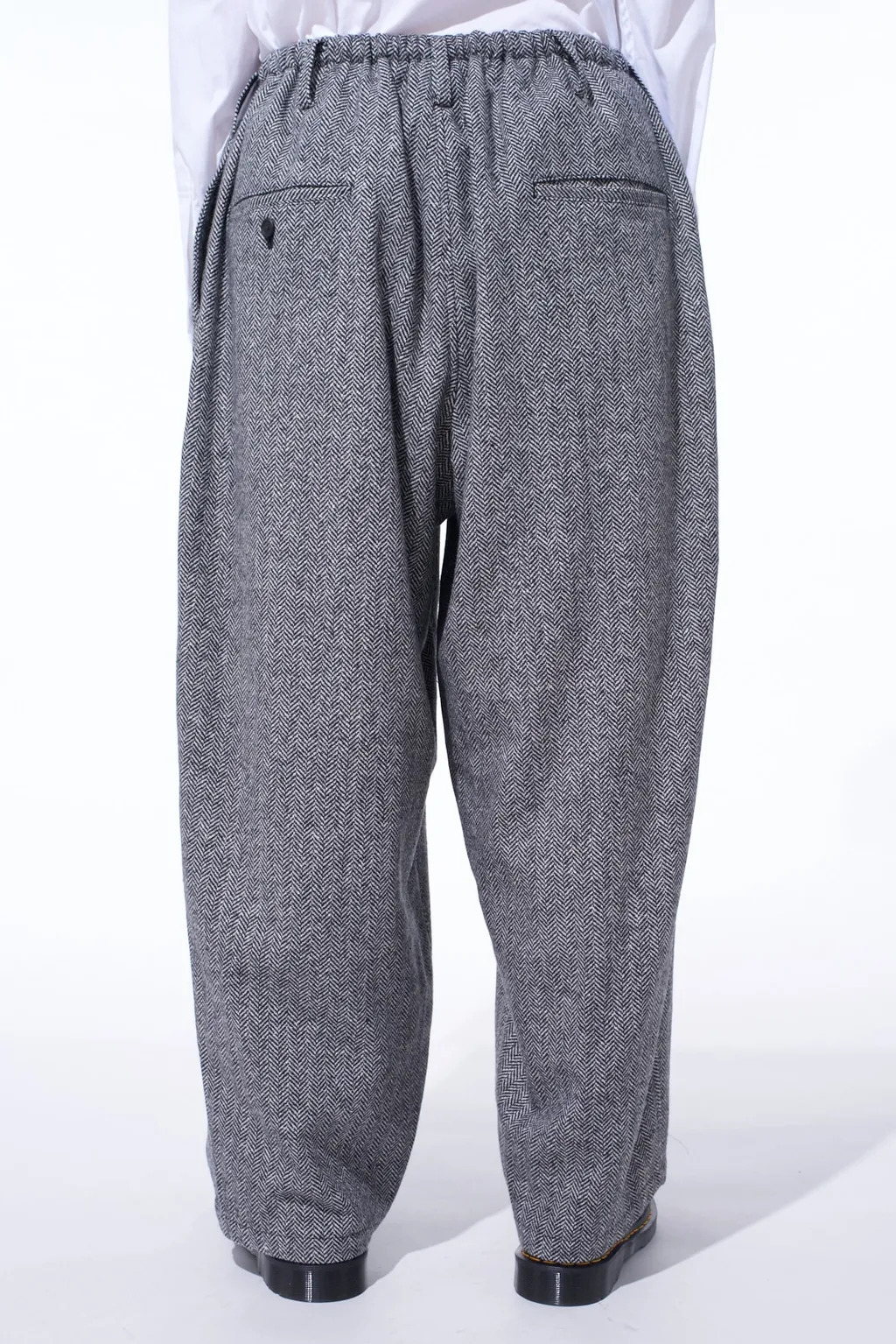 Herringbone Tweed Waist-String Wide Pants