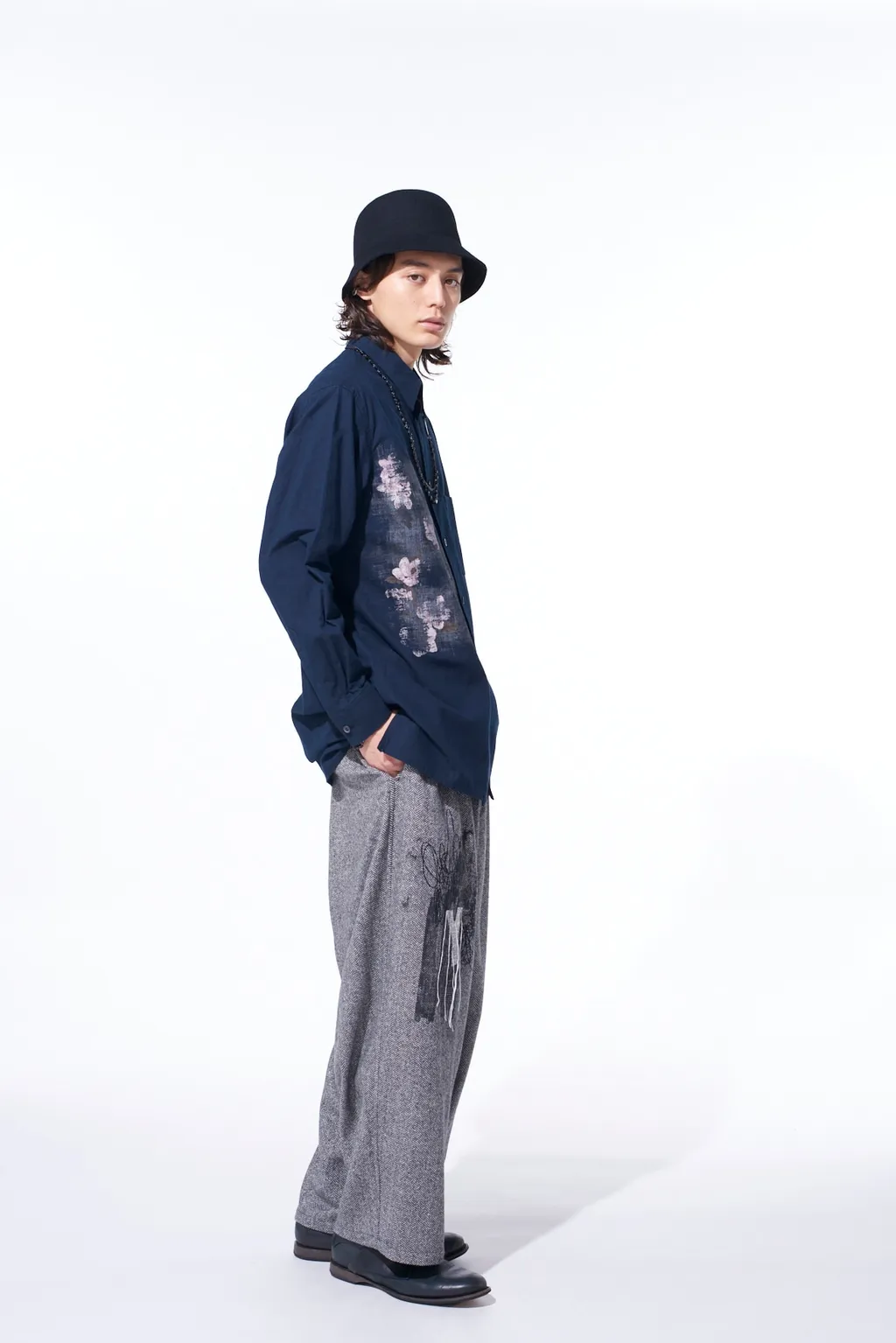 Herringbone Tweed Waist-String Wide Pants