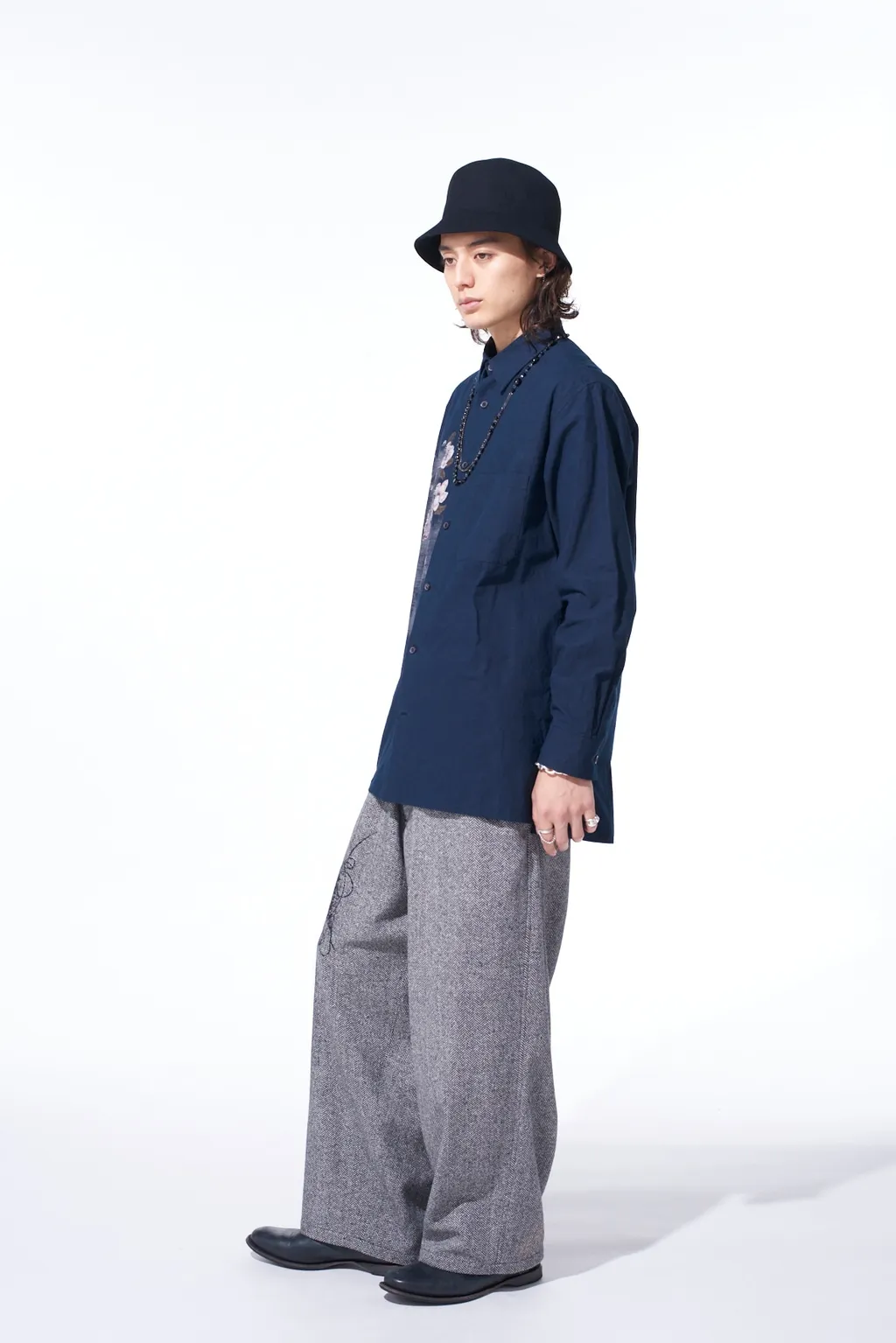 Herringbone Tweed Waist-String Wide Pants