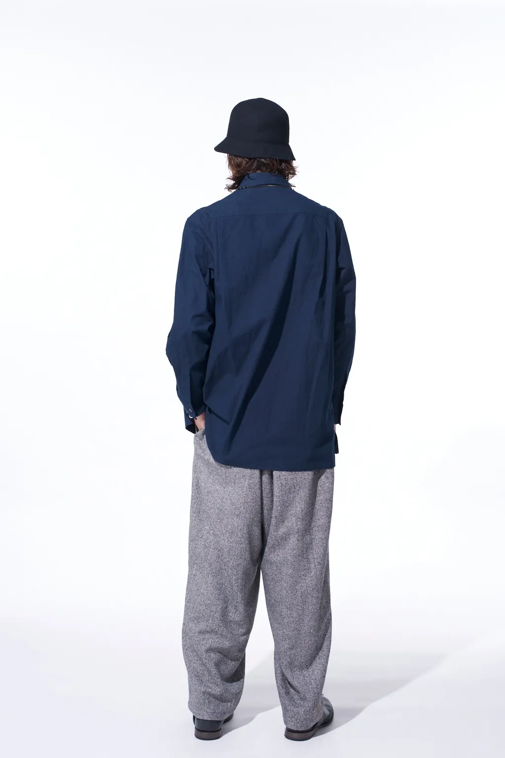 Herringbone Tweed Waist-String Wide Pants