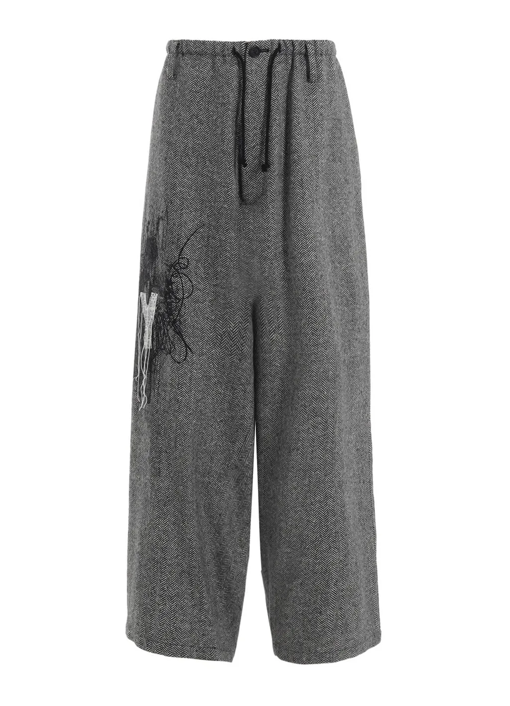 Herringbone Tweed Waist-String Wide Pants