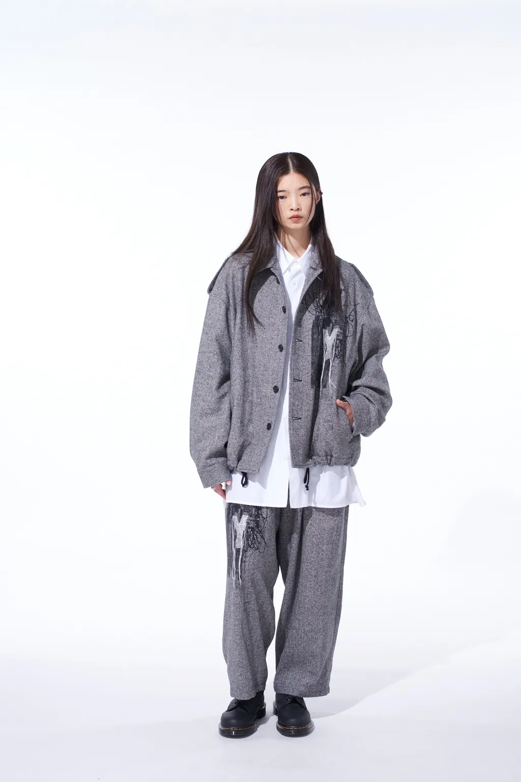 Herringbone Tweed Epaulette Oversized Blouson