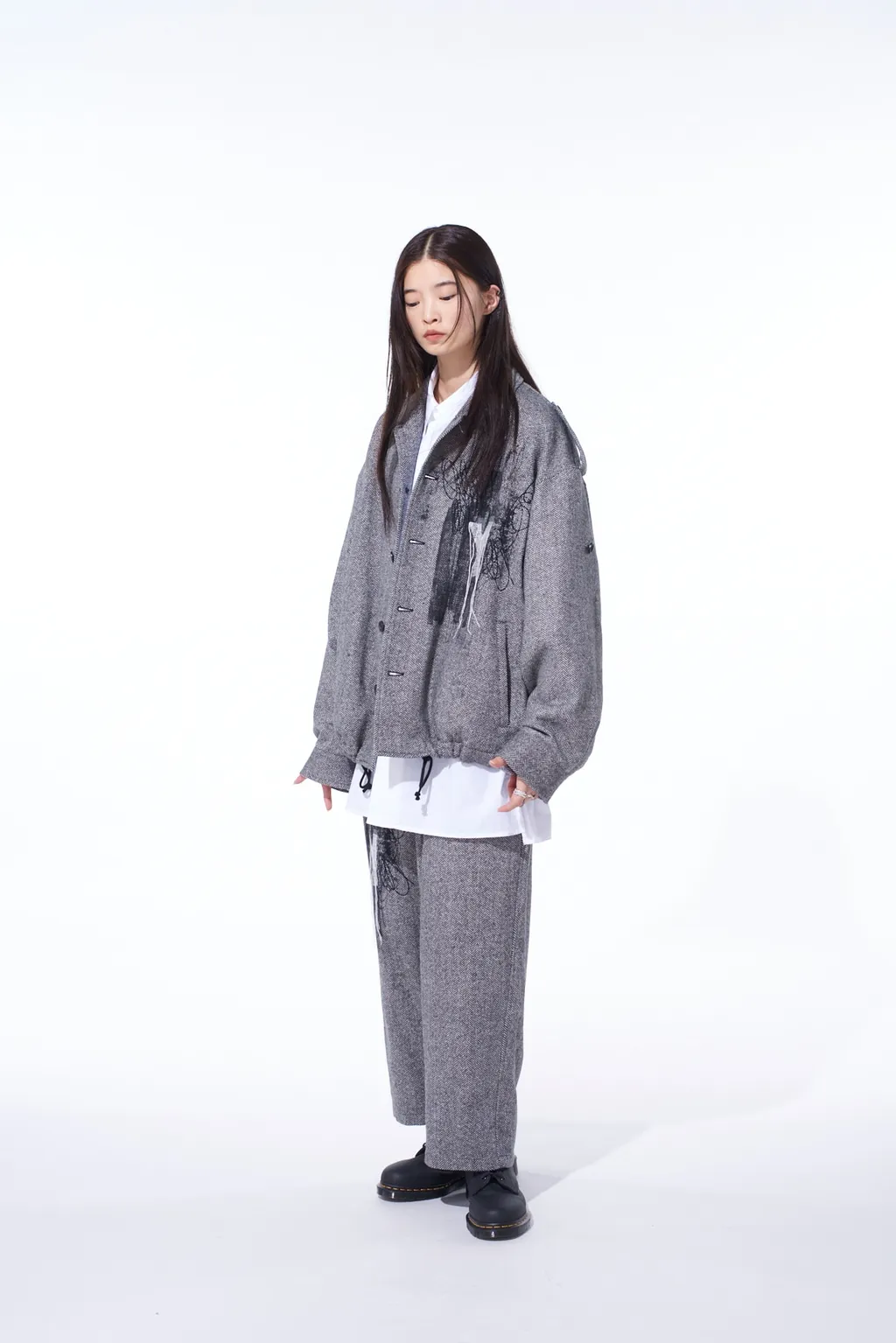 Herringbone Tweed Epaulette Oversized Blouson