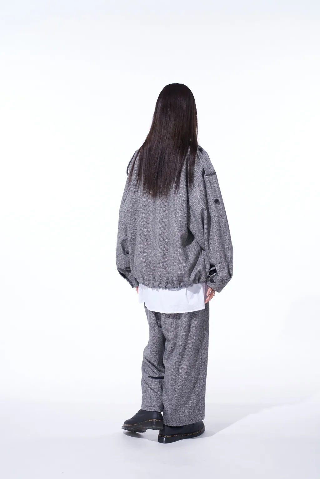 Herringbone Tweed Epaulette Oversized Blouson