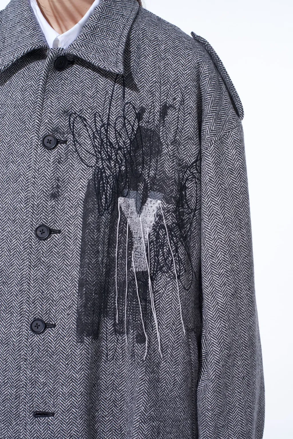 Herringbone Tweed Epaulette Oversized Blouson