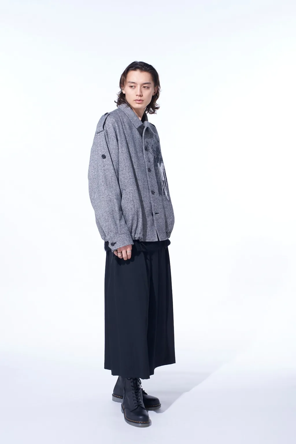 Herringbone Tweed Epaulette Oversized Blouson