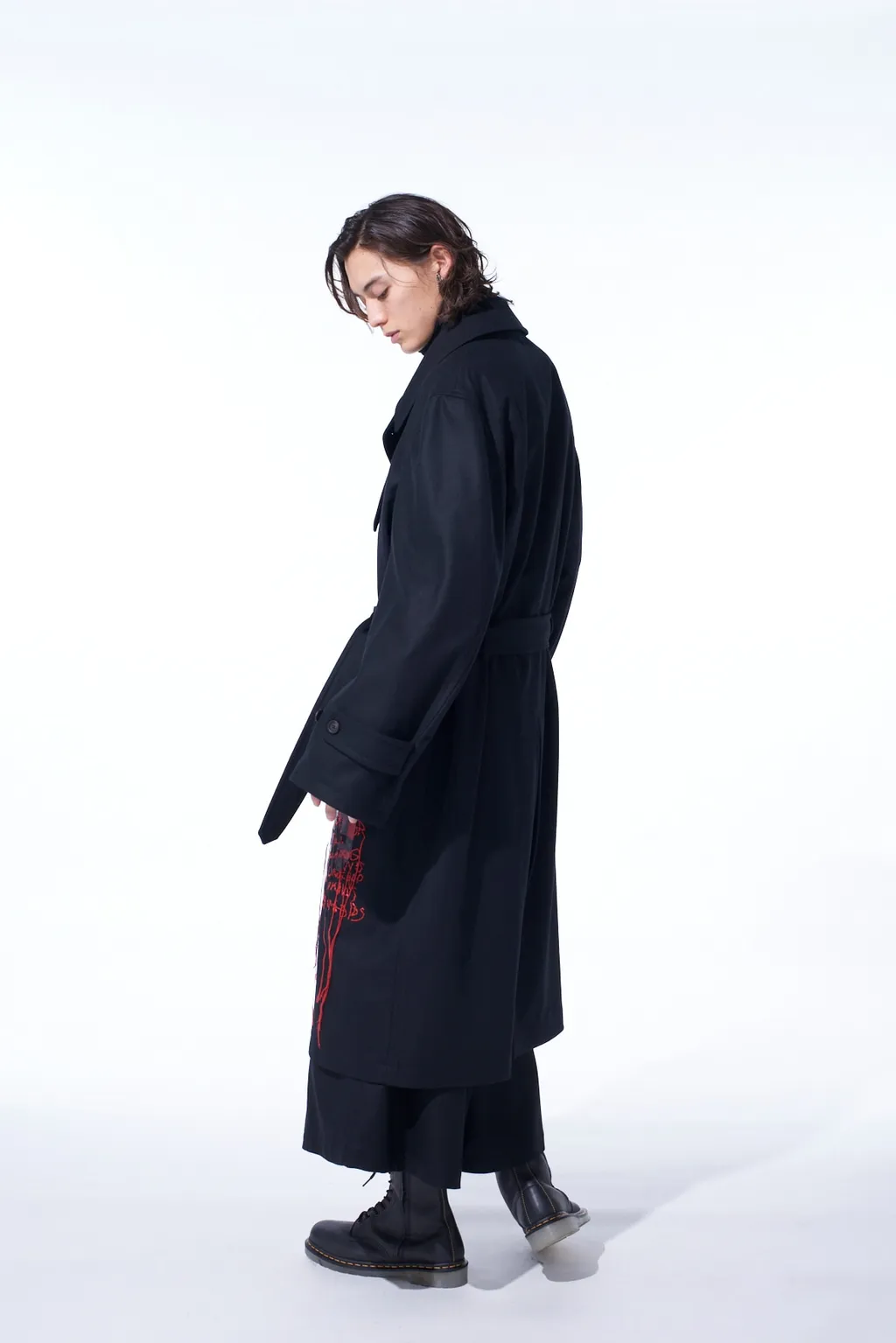 Lamb Wool Printed Messege Embroidery Trench Coat