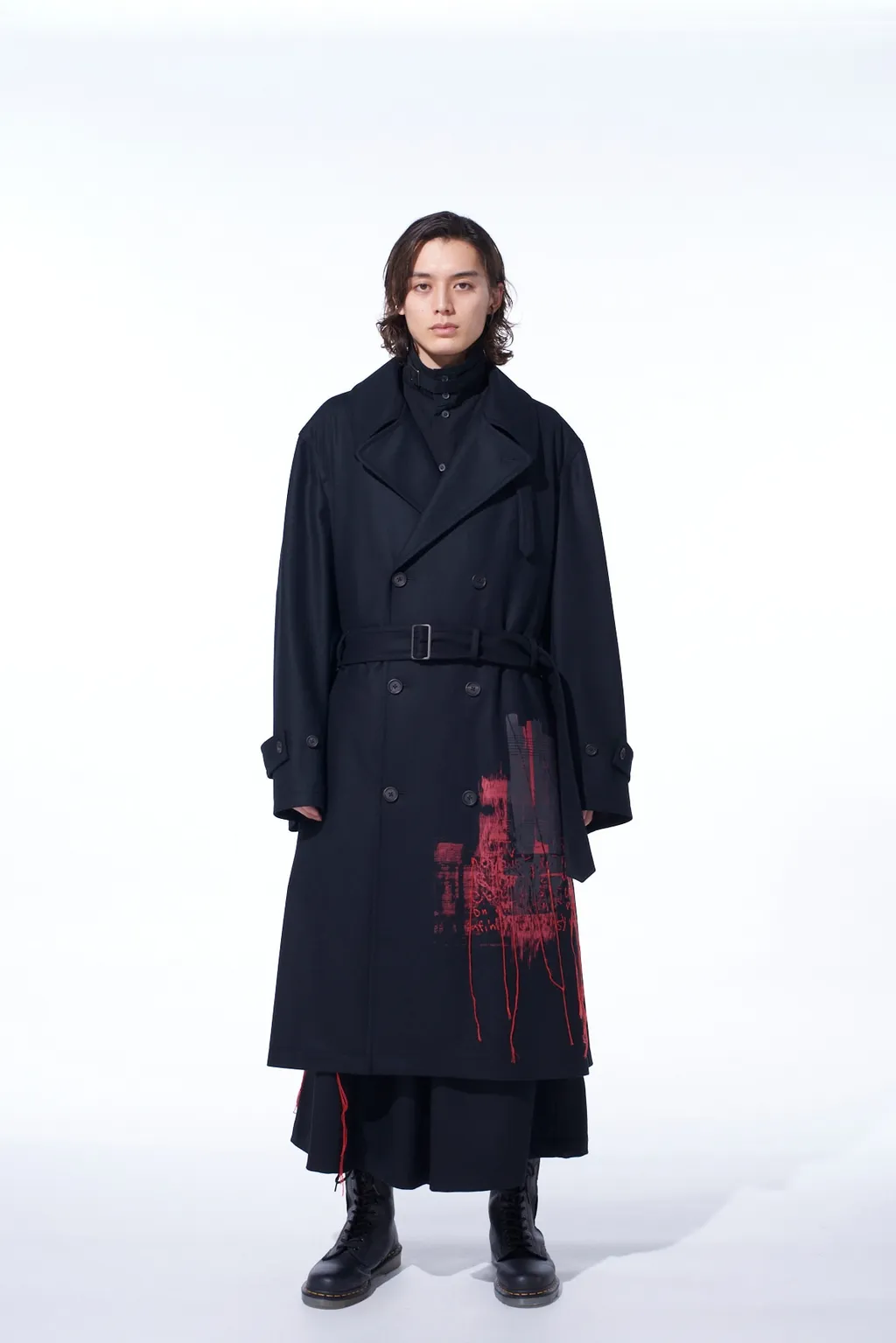 Lamb Wool Printed Messege Embroidery Trench Coat