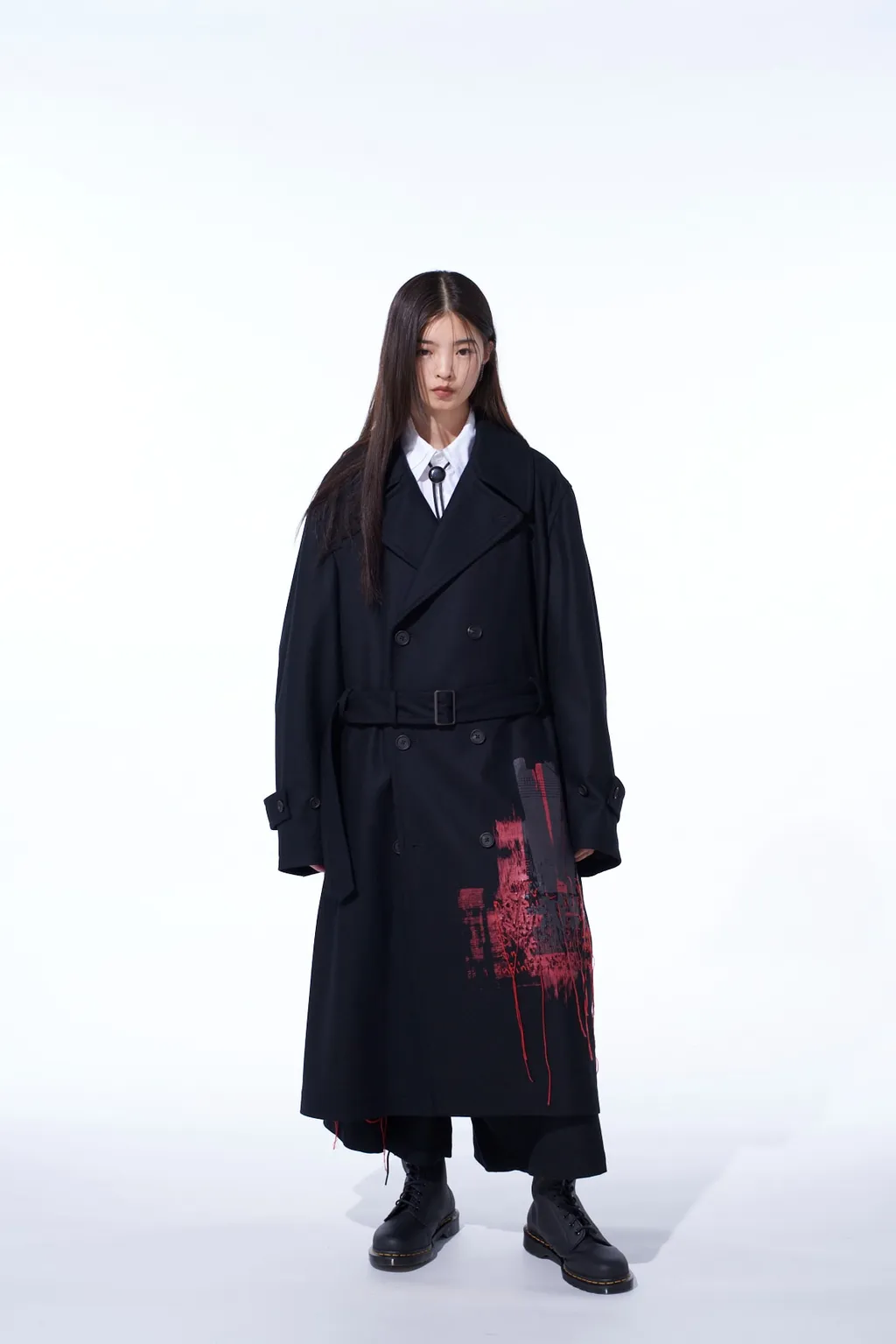 Lamb Wool Printed Messege Embroidery Trench Coat