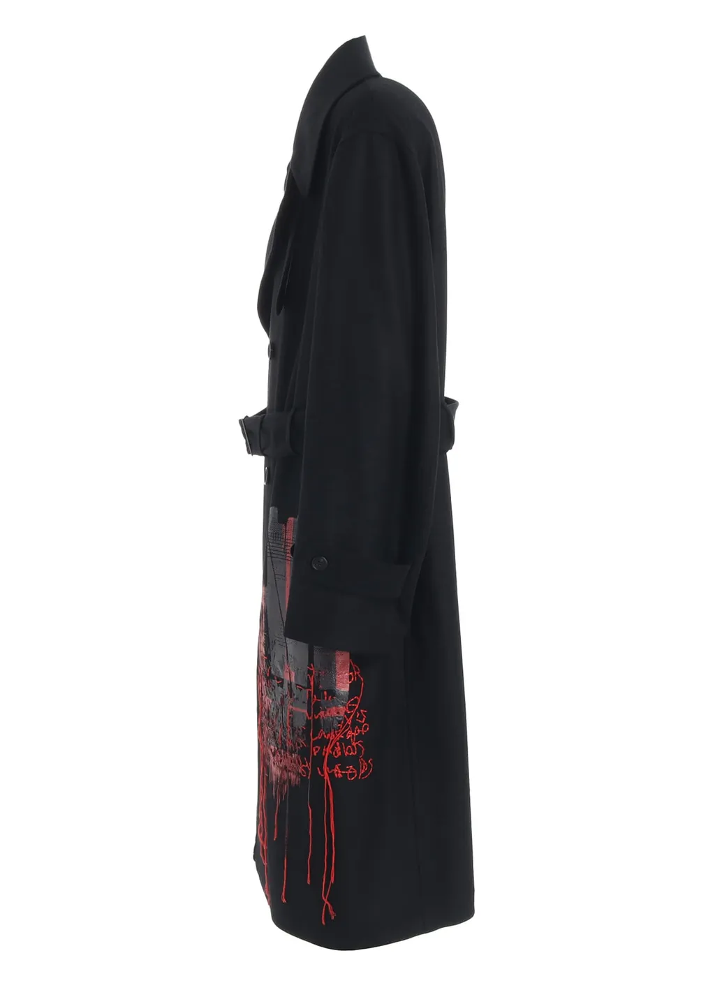 Lamb Wool Printed Messege Embroidery Trench Coat