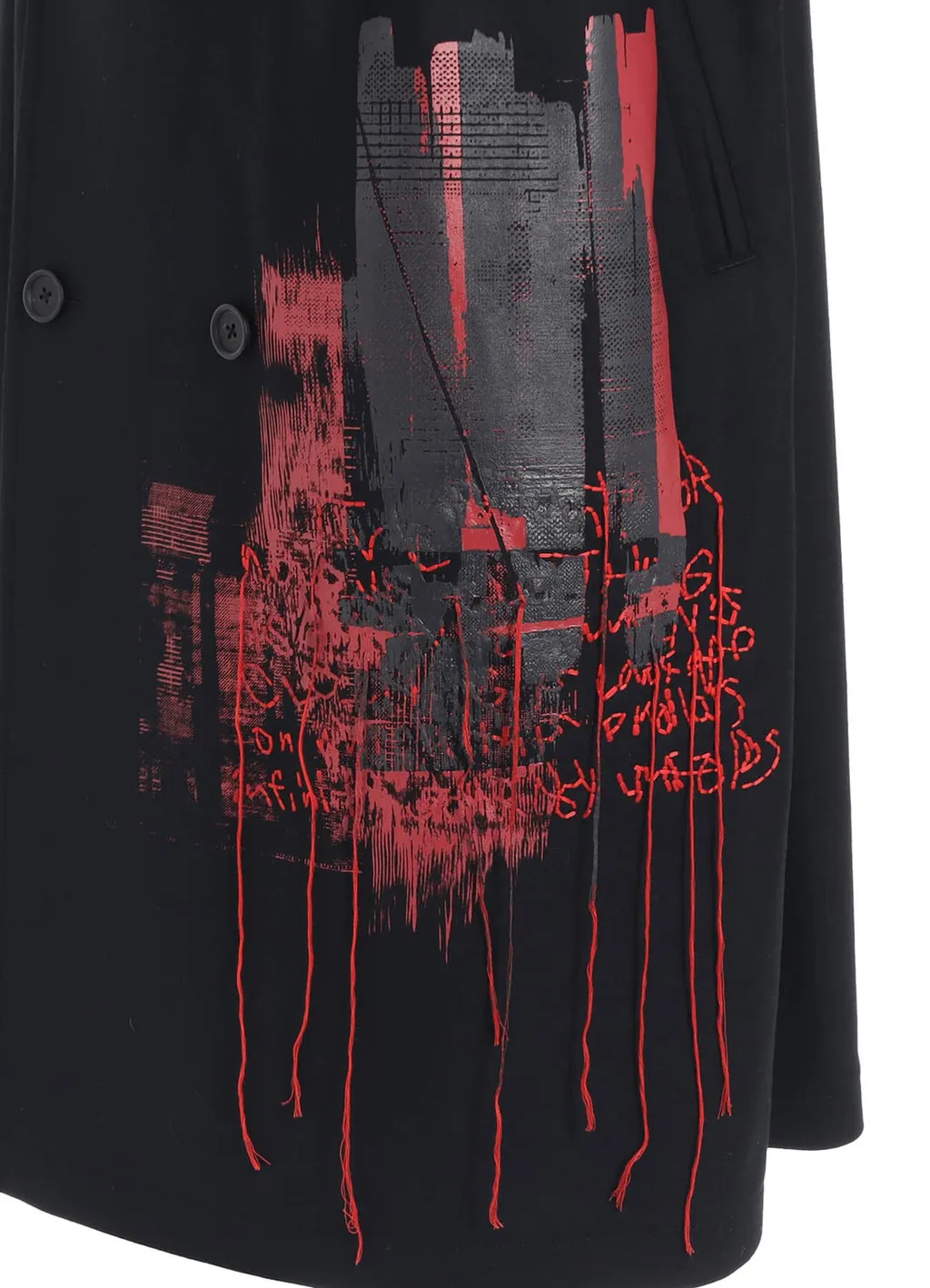 Lamb Wool Printed Messege Embroidery Trench Coat