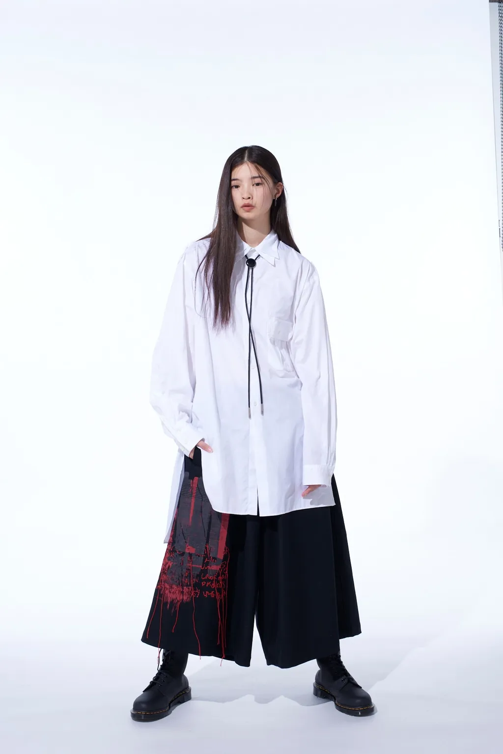 Lamb Wool Printed Messege Embroidery Culotte Pants