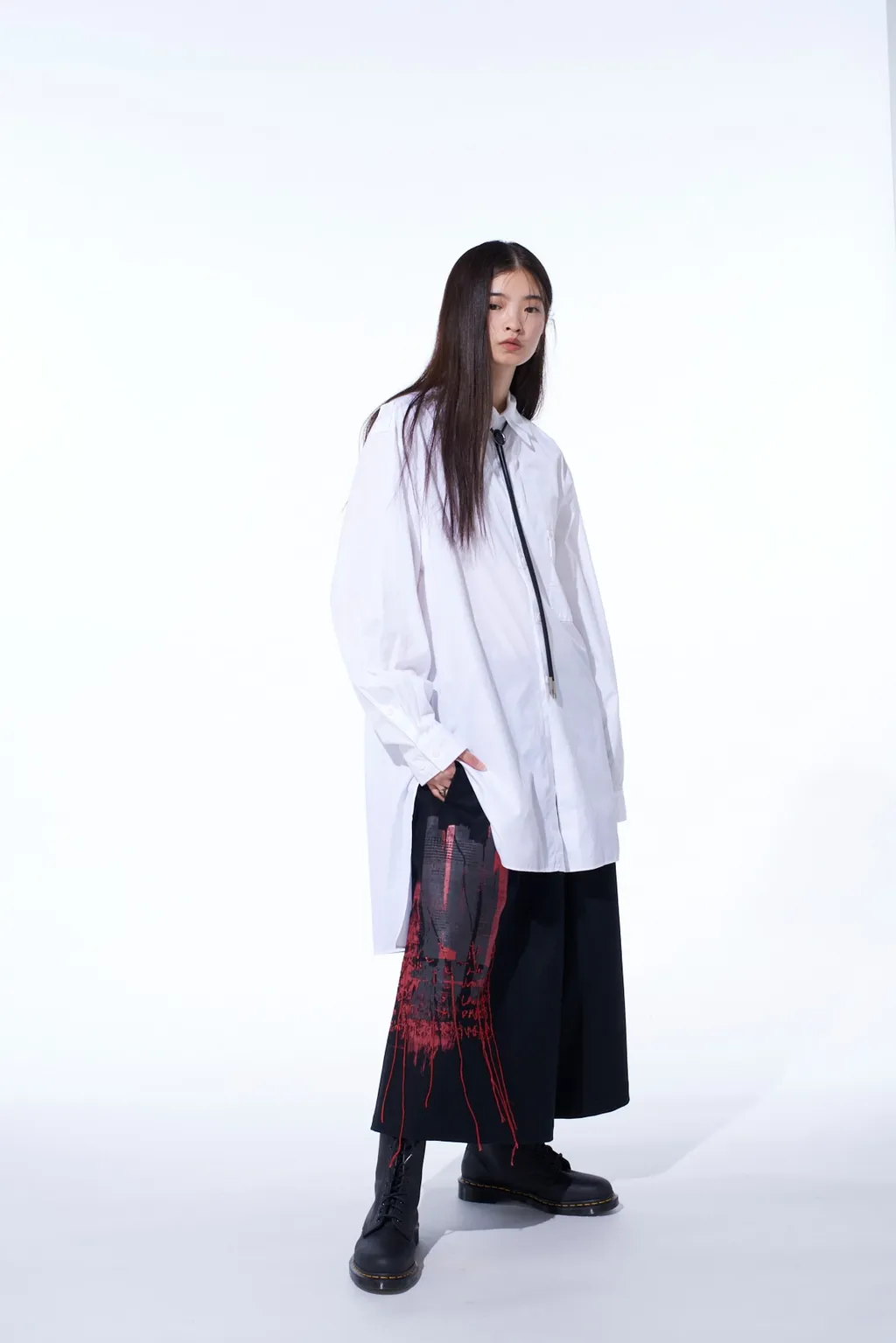 Lamb Wool Printed Messege Embroidery Culotte Pants