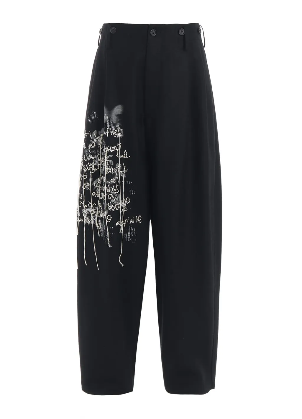 Lamb Wool Printed Messege Embroidery 2 Tuck Suspender Pants
