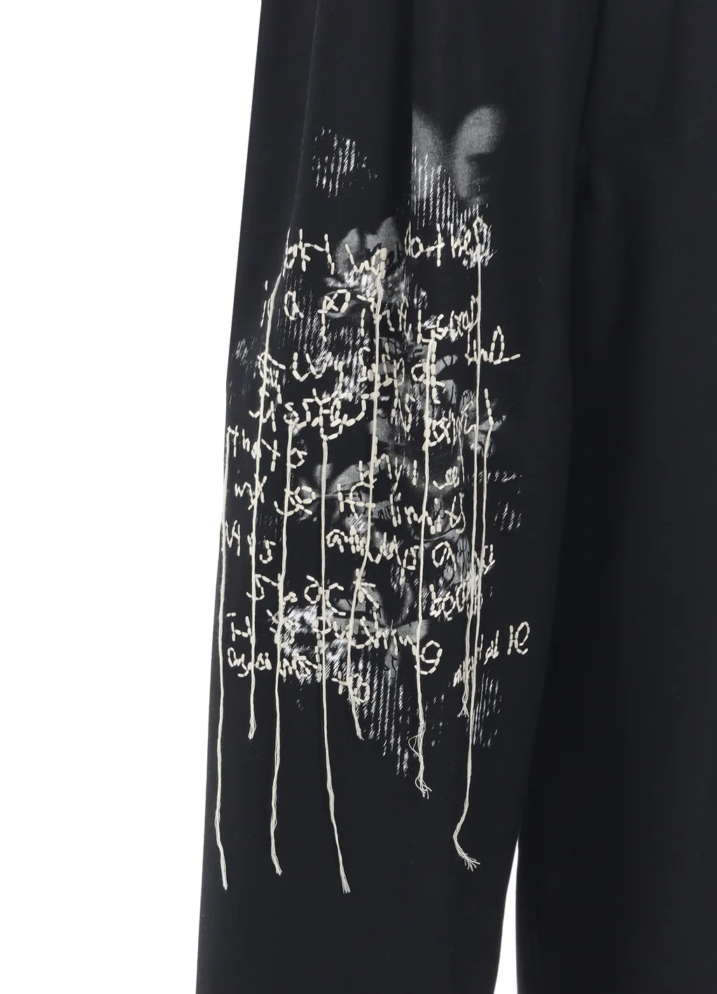 Lamb Wool Printed Messege Embroidery 2 Tuck Suspender Pants