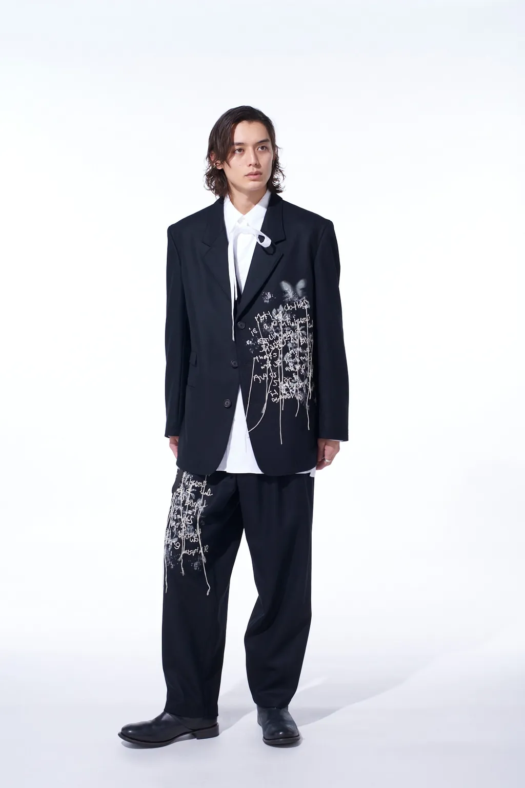 Lamb Wool Printed Messege Embroidery Tailored Jacket