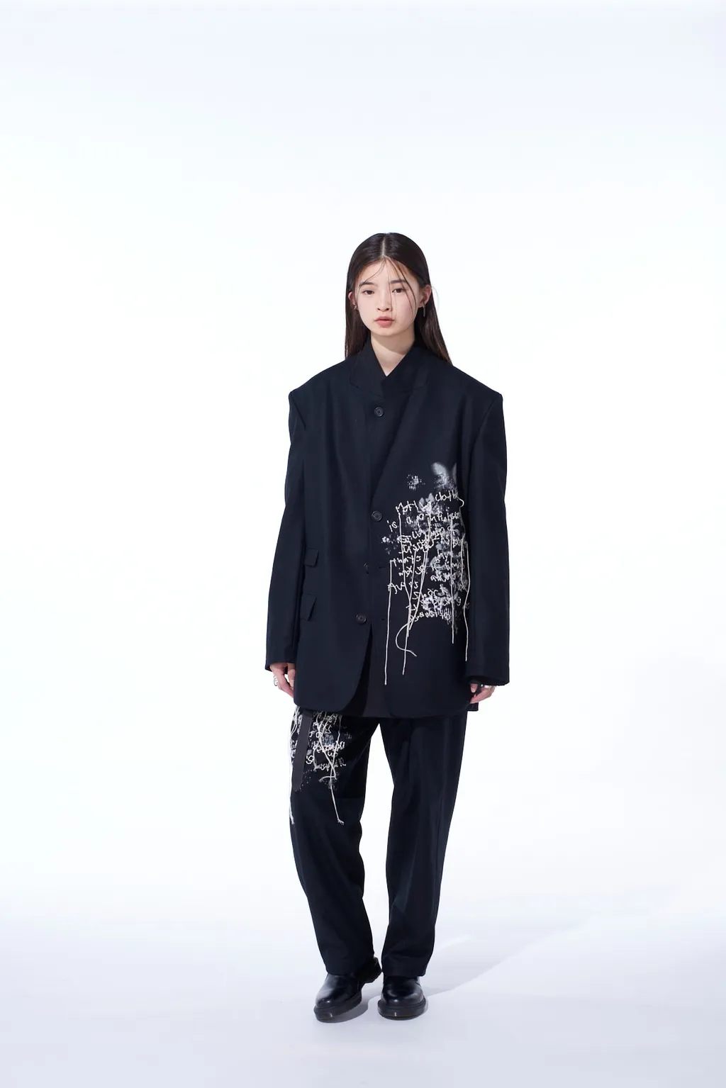 Lamb Wool Printed Messege Embroidery Tailored Jacket