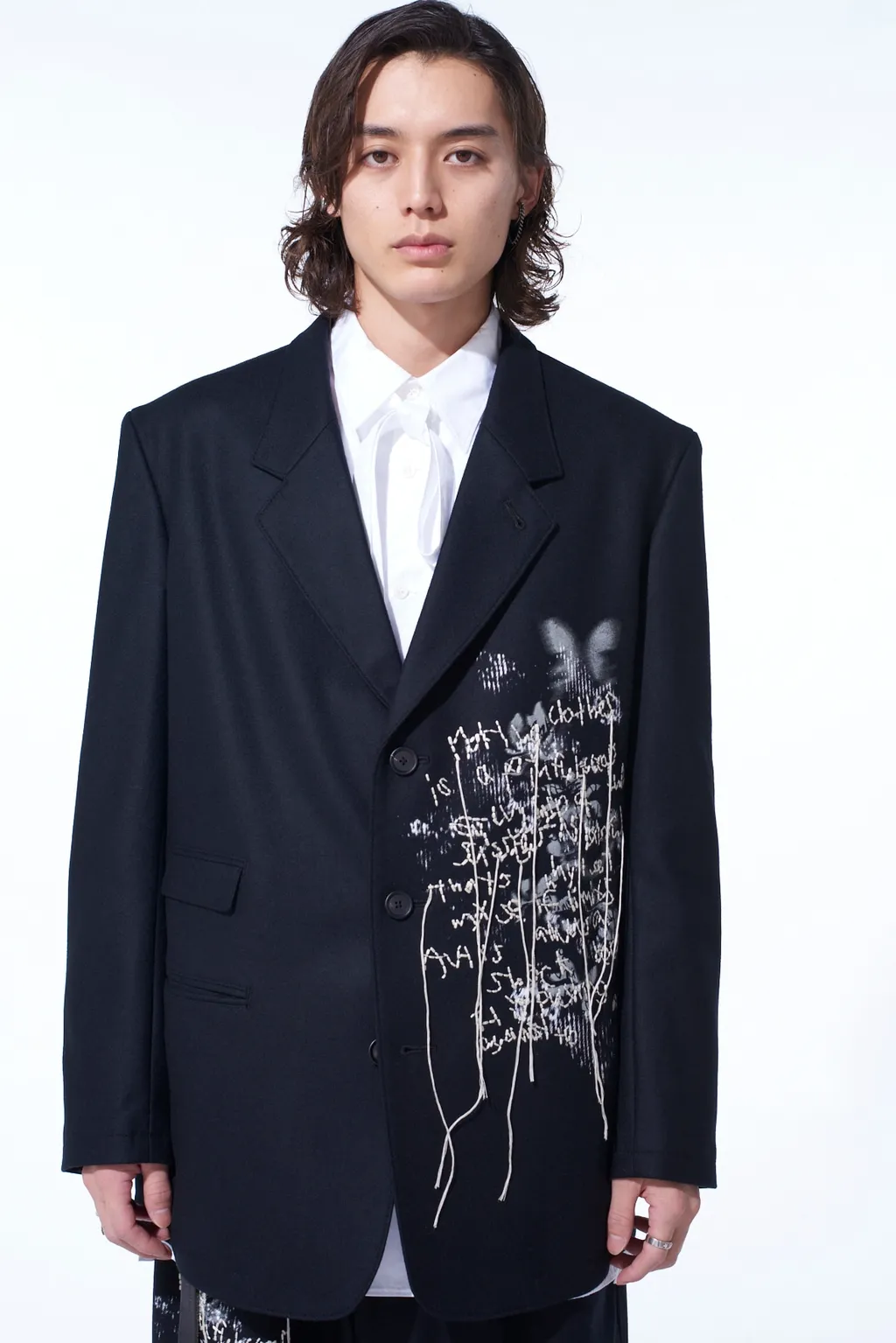 Lamb Wool Printed Messege Embroidery Tailored Jacket