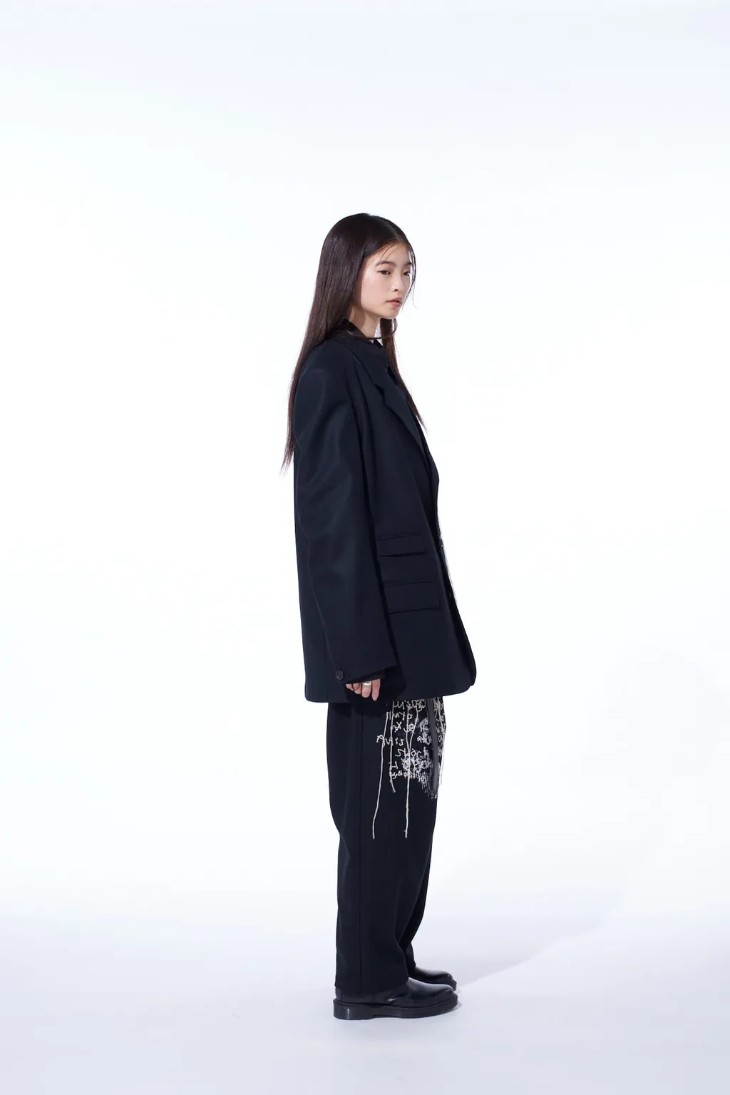 Lamb Wool Printed Messege Embroidery Tailored Jacket