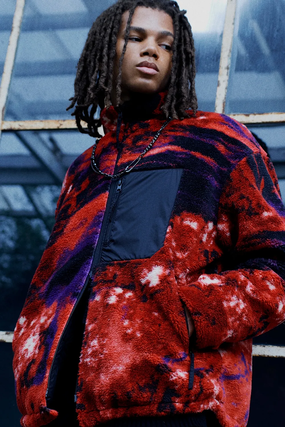 S'yte X Taion Reversible Quilted Red Printed Fleece Jacket