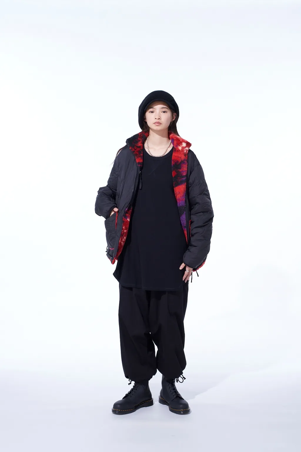 S'yte X Taion Reversible Quilted Red Printed Fleece Jacket