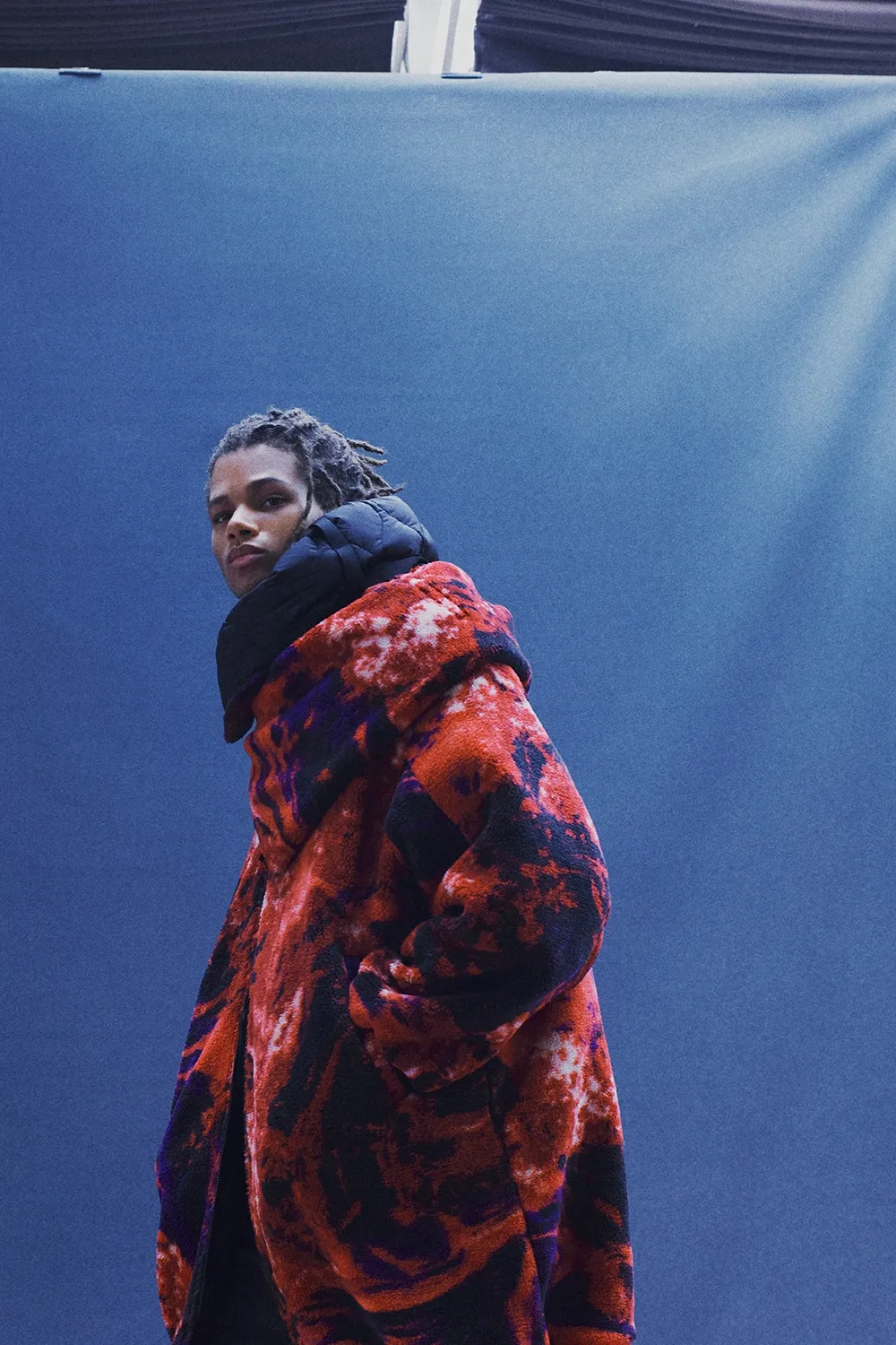 S'yte X Taion Reversible Long Bomber Jacket With Red Printed Fleece Lining