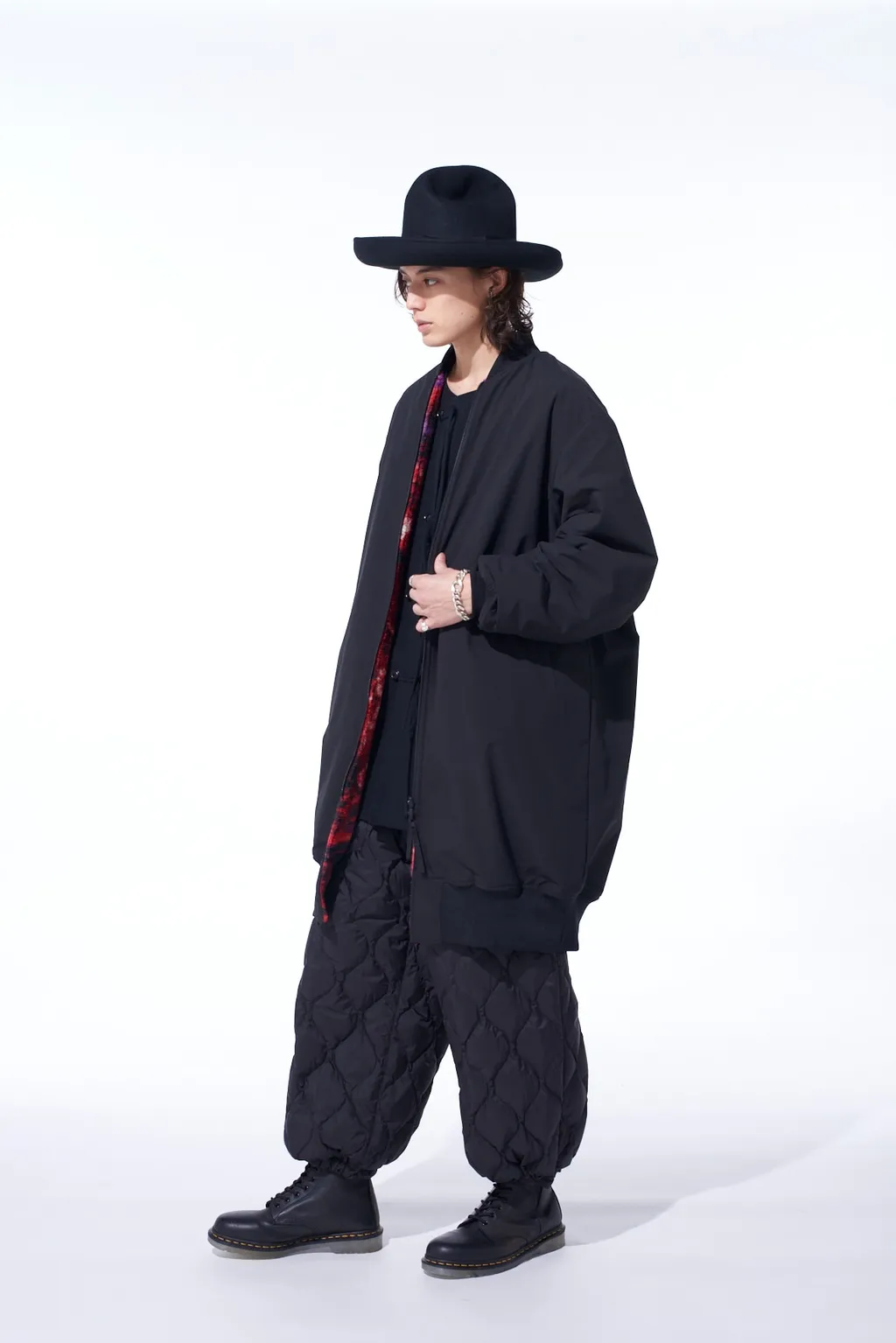 S'yte X Taion Reversible Long Bomber Jacket With Red Printed Fleece Lining