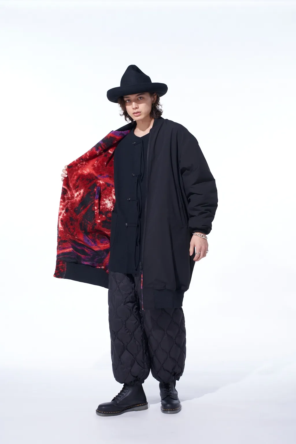 S'yte X Taion Reversible Long Bomber Jacket With Red Printed Fleece Lining