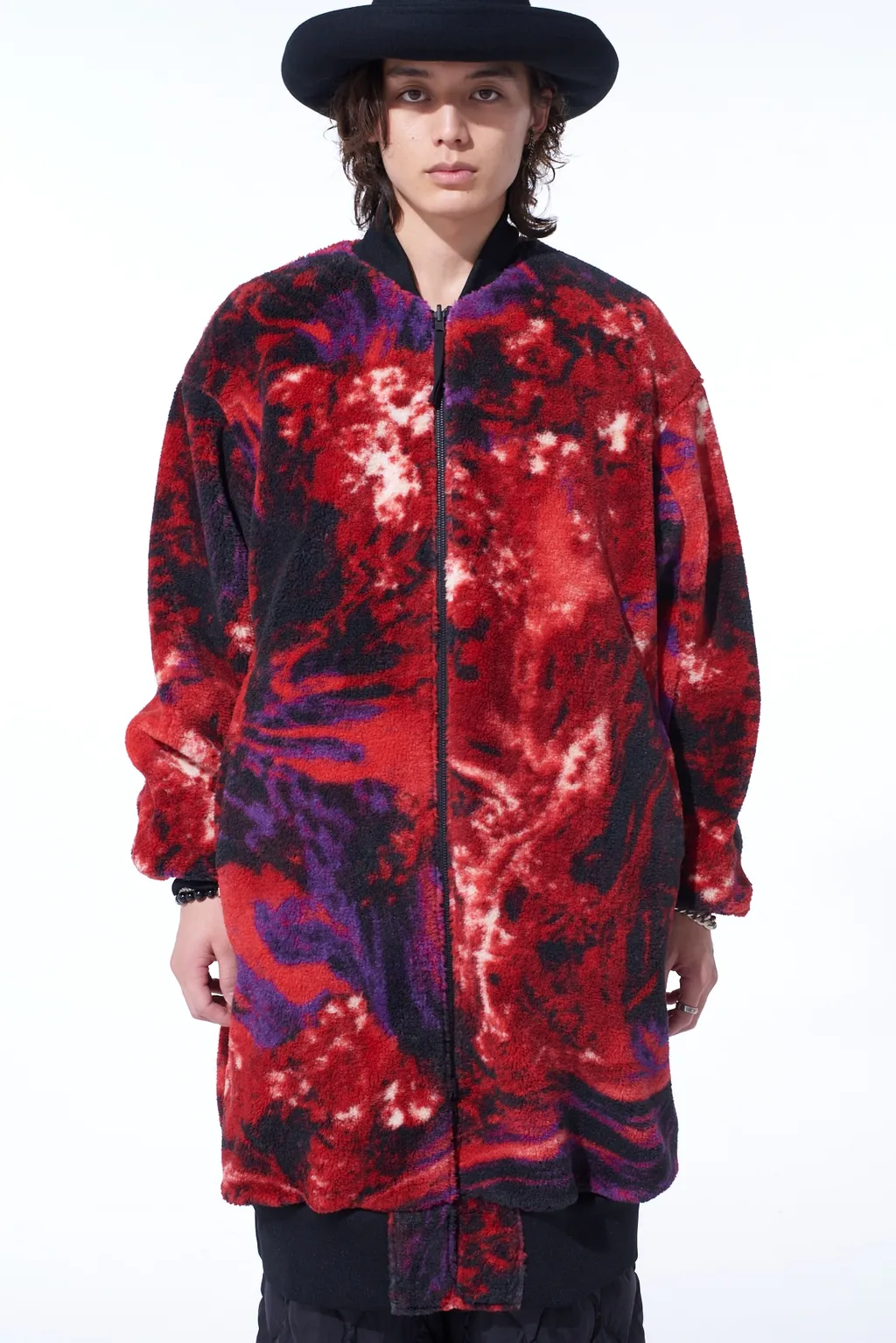 S'yte X Taion Reversible Long Bomber Jacket With Red Printed Fleece Lining