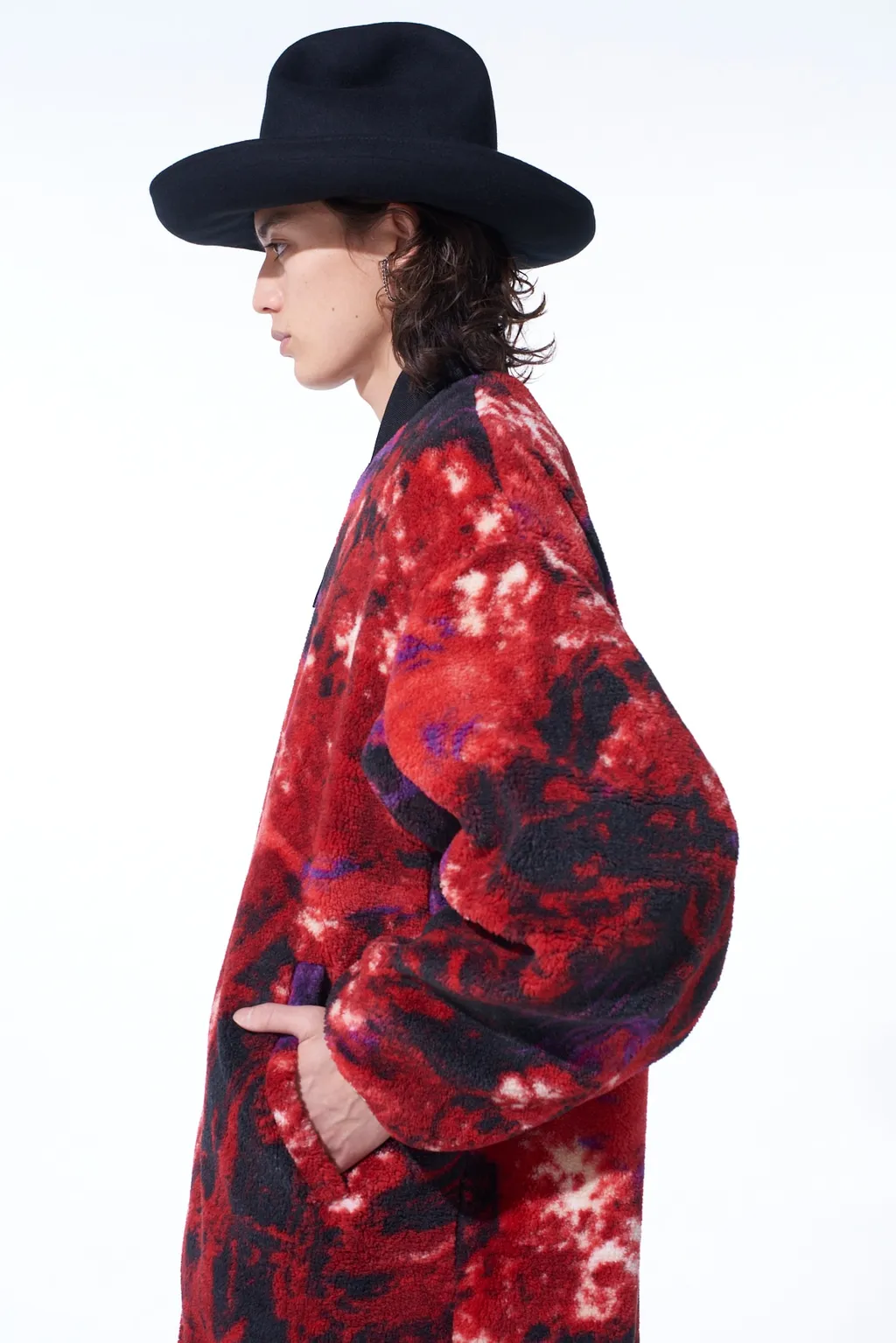 S'yte X Taion Reversible Long Bomber Jacket With Red Printed Fleece Lining