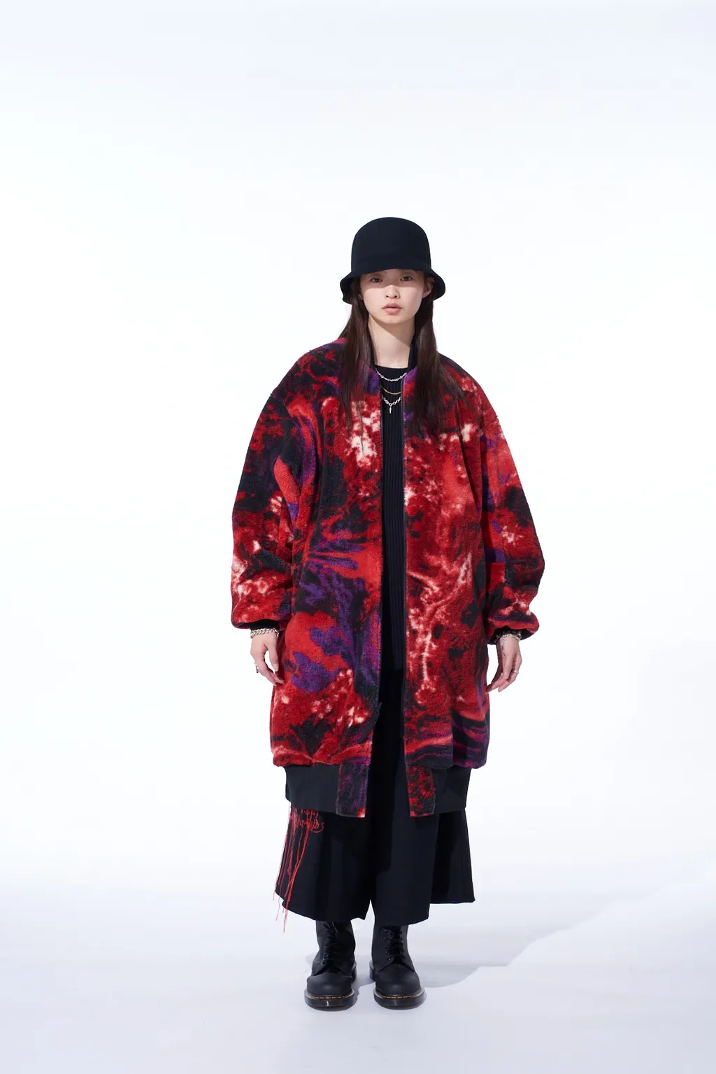 S'yte X Taion Reversible Long Bomber Jacket With Red Printed Fleece Lining