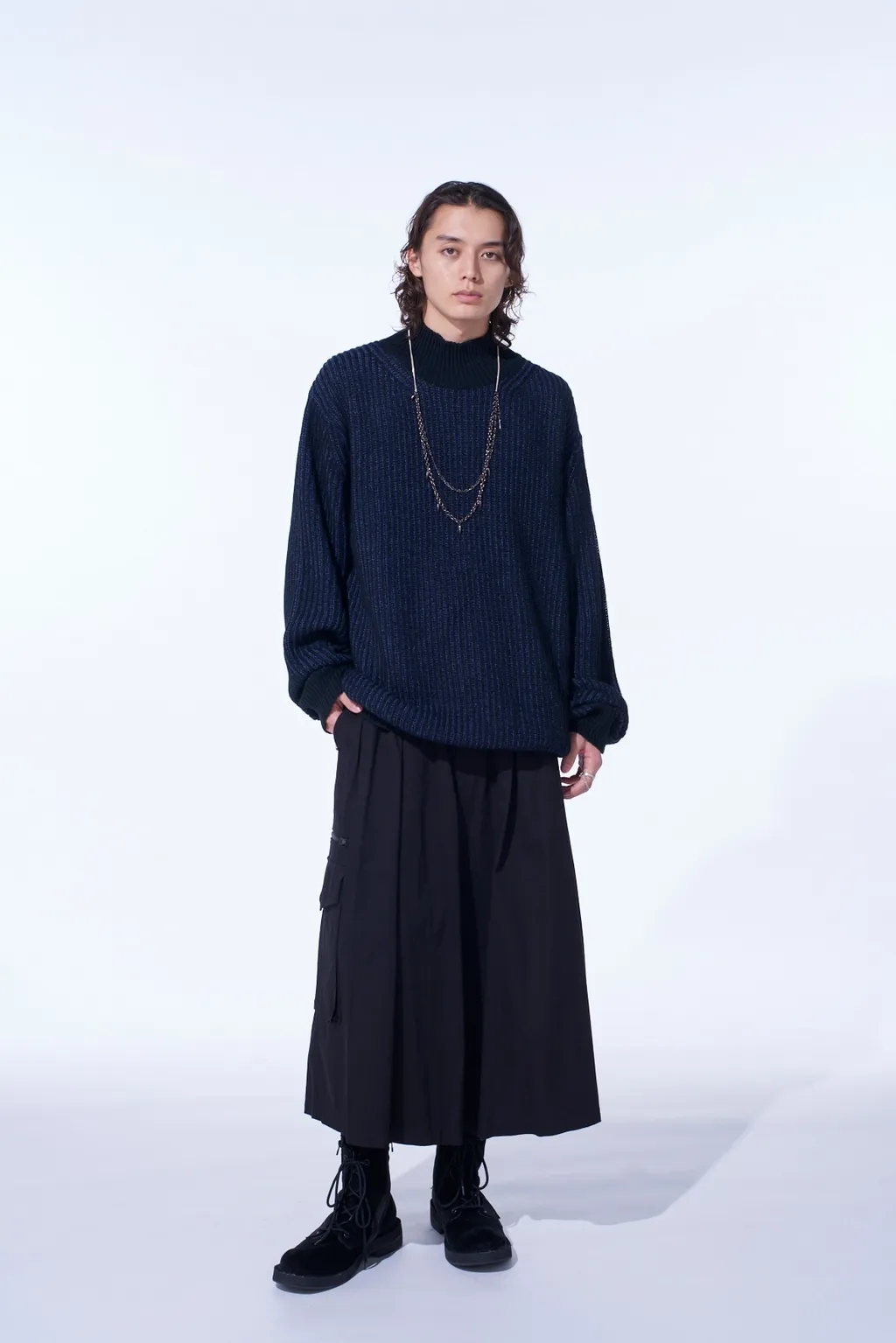 5G Bulky Wool Rib Stitch Oversized High Neck Knit