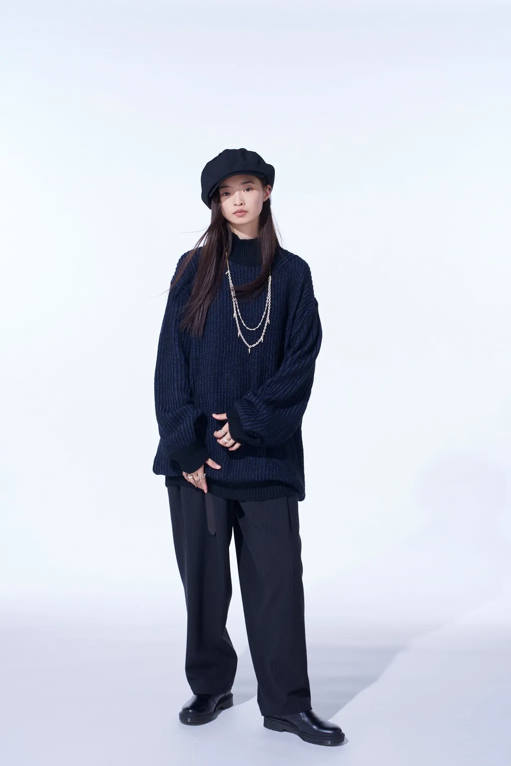 5G Bulky Wool Rib Stitch Oversized High Neck Knit