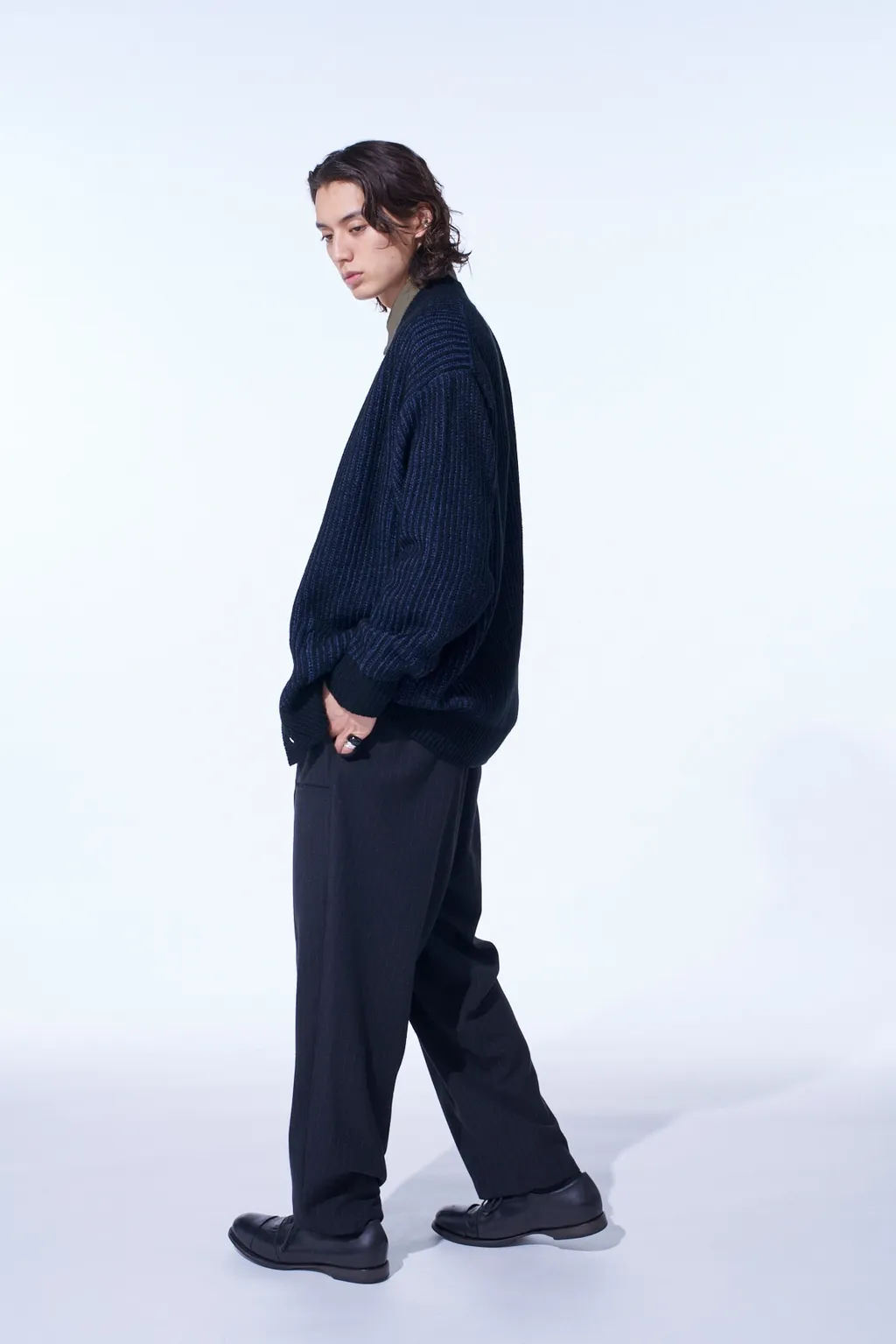 Striped Silk Angora Wool Tapered Pants