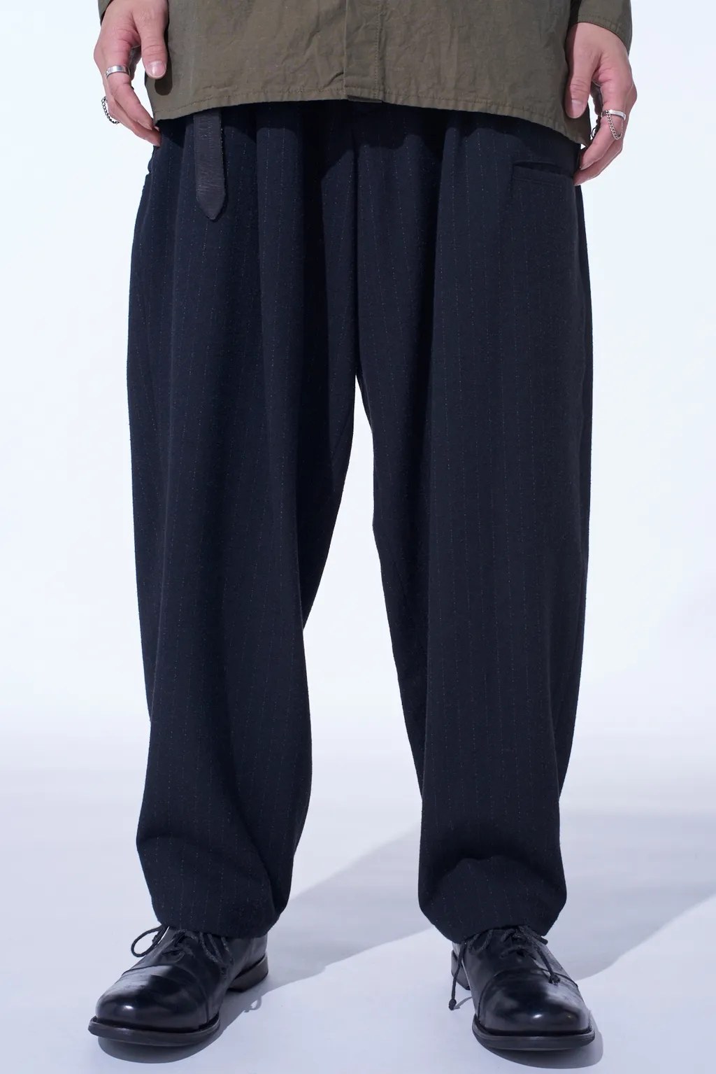 Striped Silk Angora Wool Tapered Pants