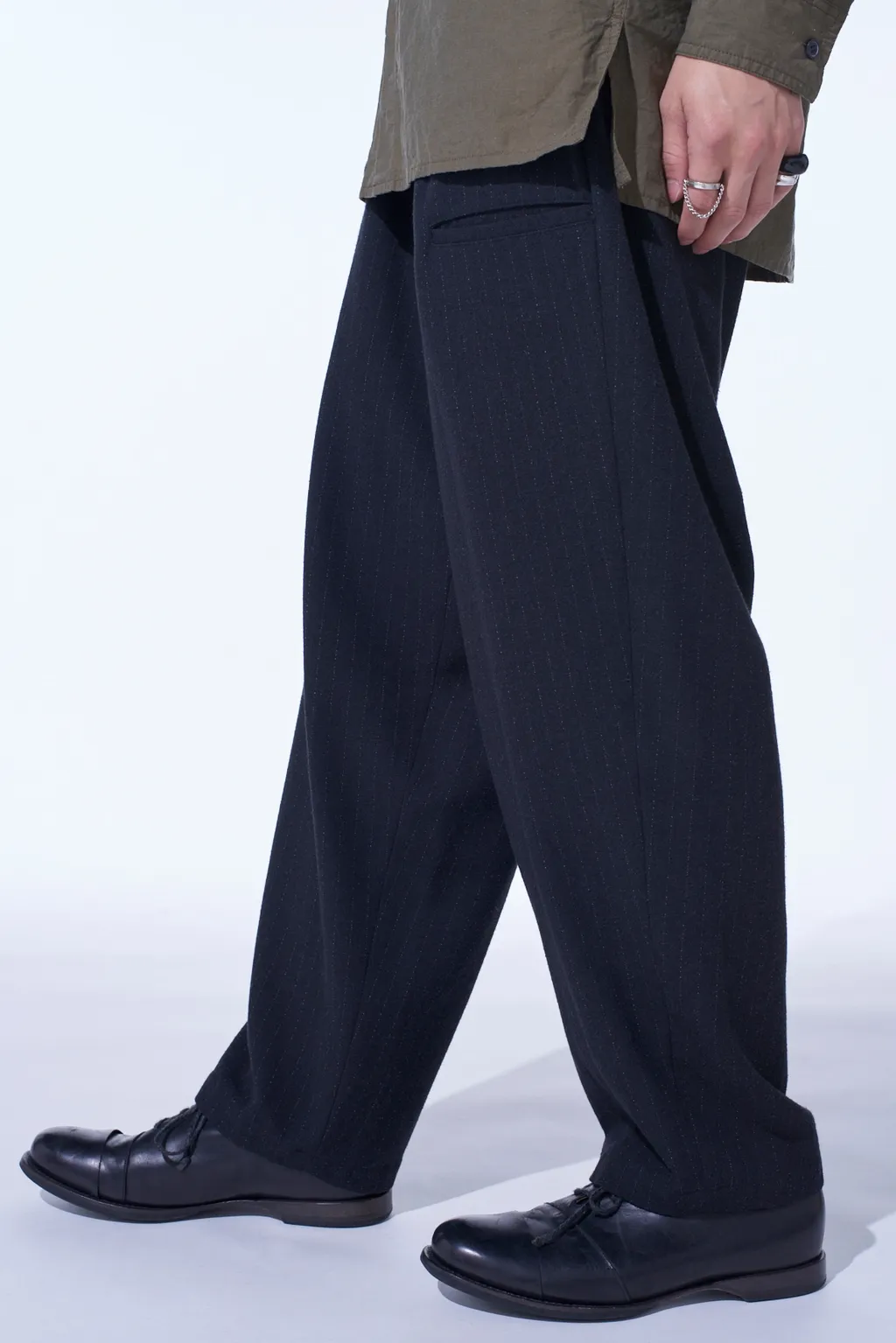 Striped Silk Angora Wool Tapered Pants