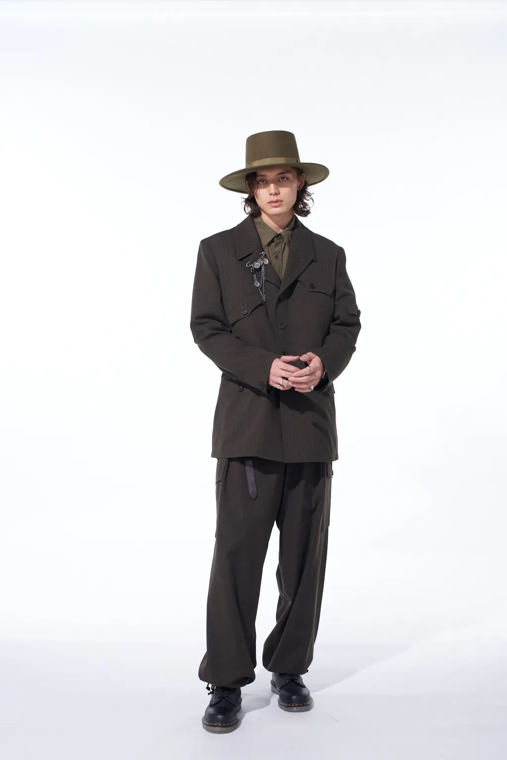 Striped Silk Angora Wool 2 Tuck Cargo Pants