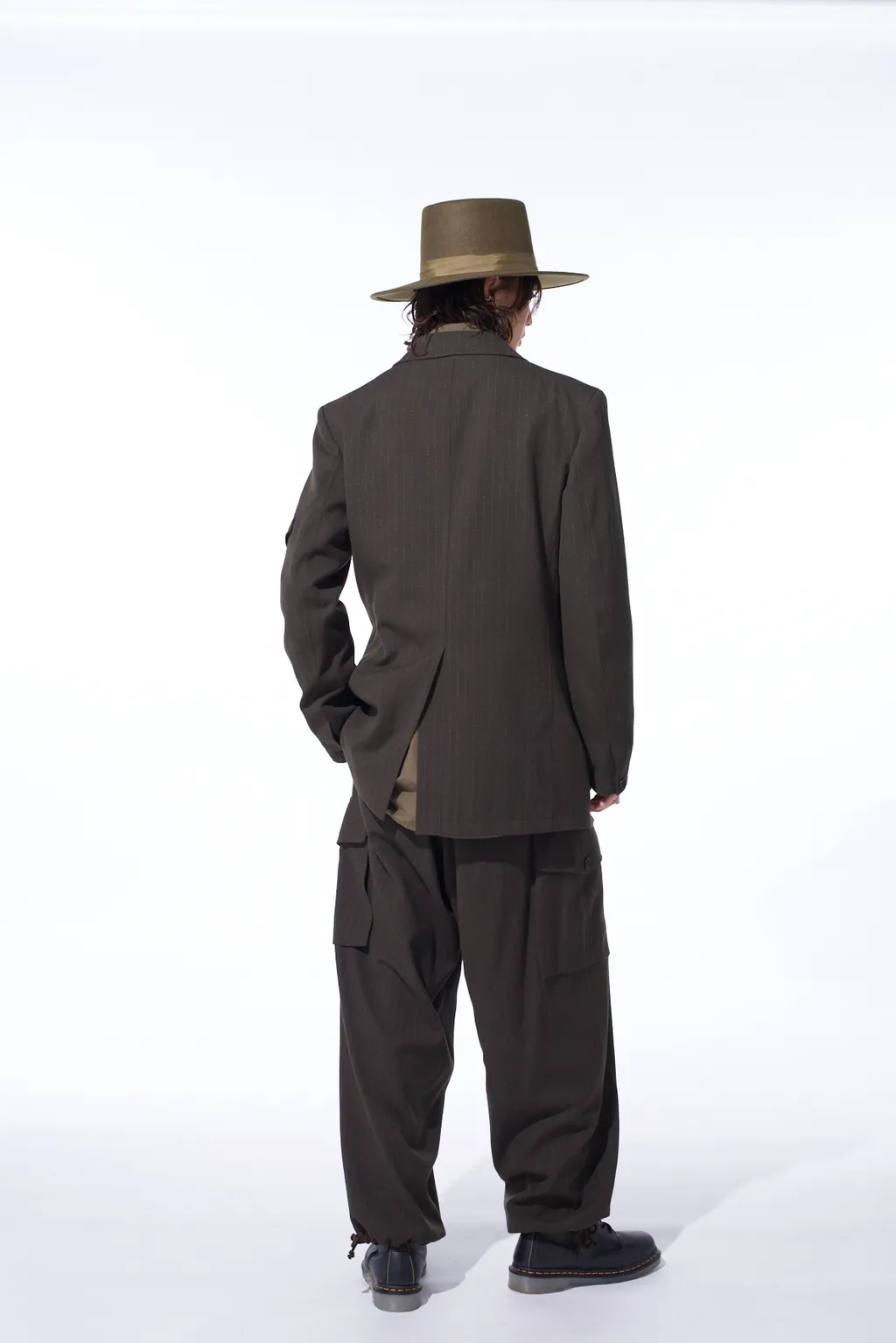 Striped Silk Angora Wool 2 Tuck Cargo Pants