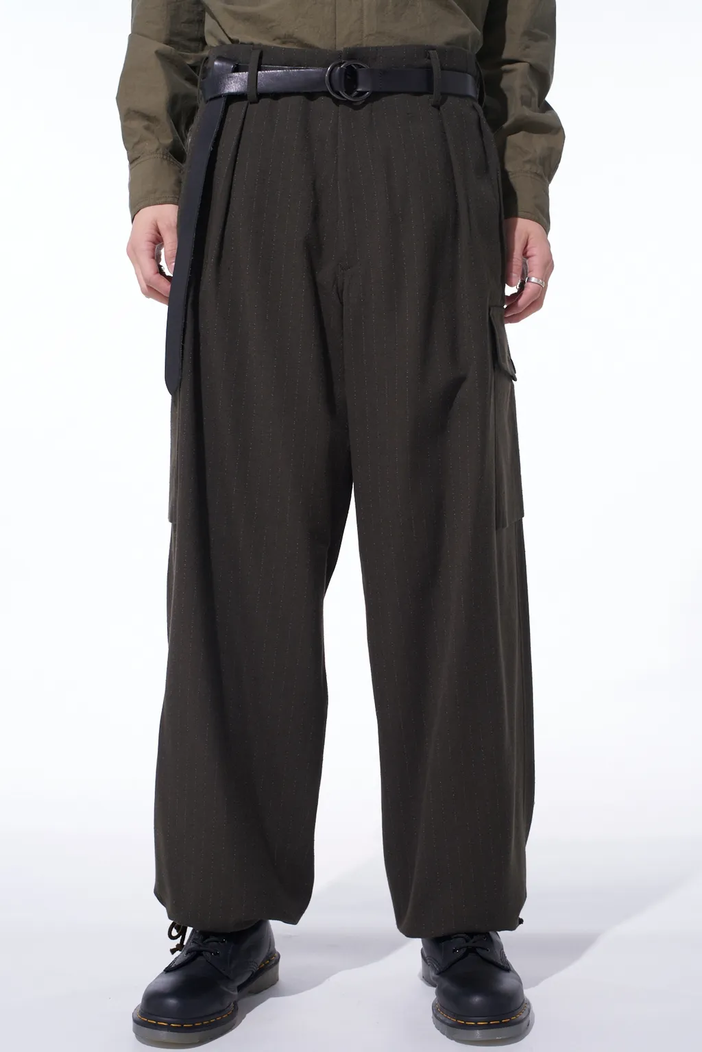 Striped Silk Angora Wool 2 Tuck Cargo Pants