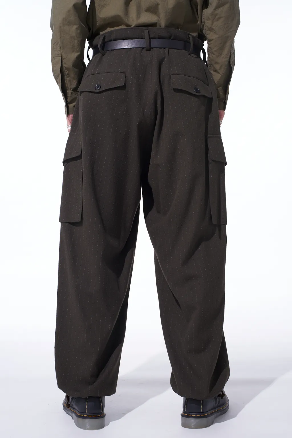 Striped Silk Angora Wool 2 Tuck Cargo Pants
