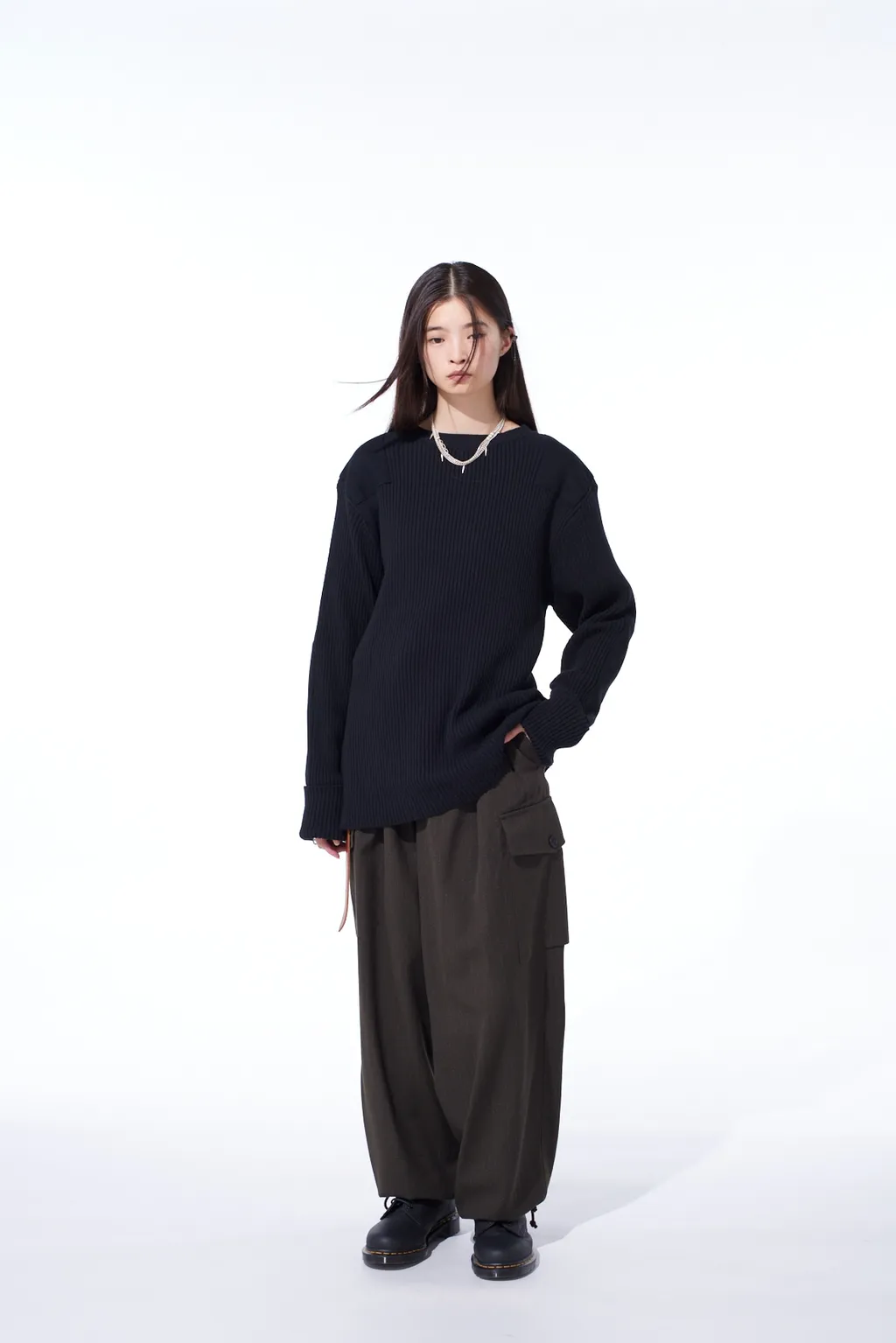 Striped Silk Angora Wool 2 Tuck Cargo Pants