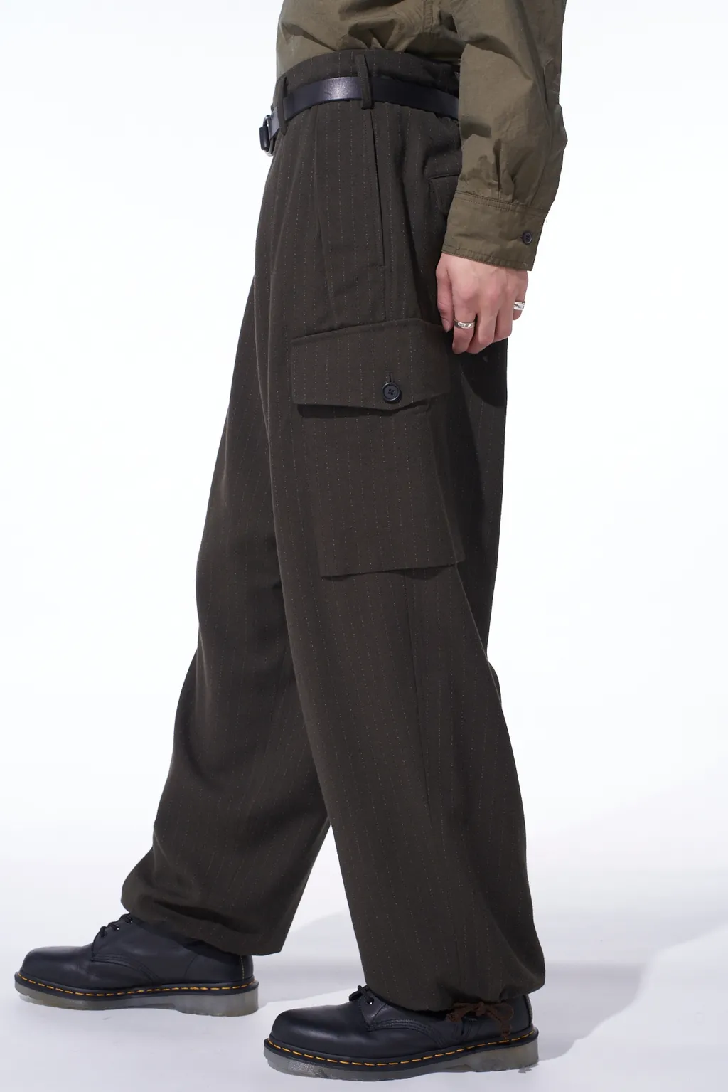 Striped Silk Angora Wool 2 Tuck Cargo Pants