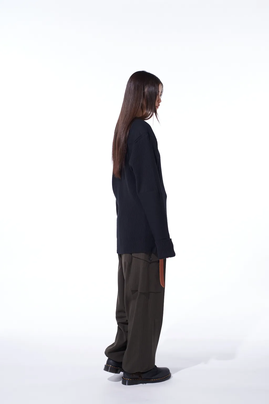 Striped Silk Angora Wool 2 Tuck Cargo Pants