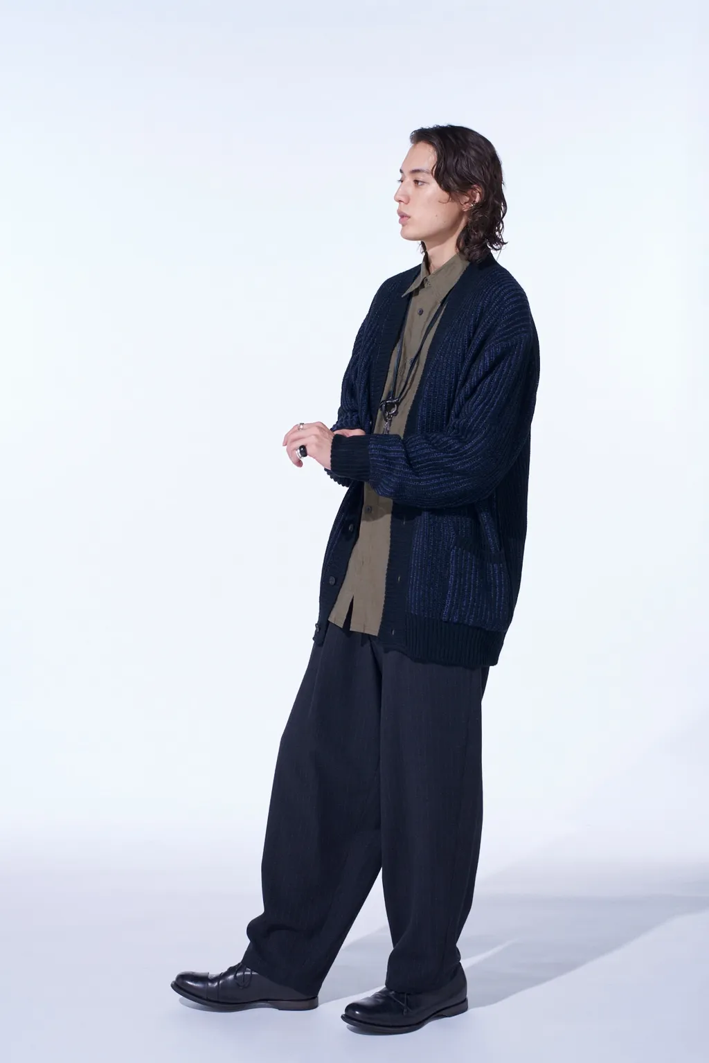 5G Bulky Wool Rib Stitch V-Neck Cardigan